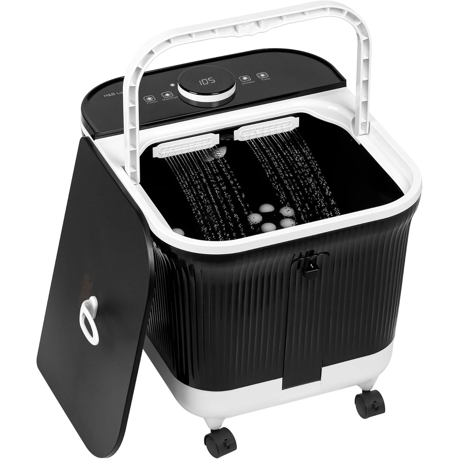 H&B Luxuries Foot Spa Massager with Heat for Stress Relief, Feet Bath with Motorized Rollers and Shower, Temperature Control, Timer and LCD Display, Ideal for Wife Mother Mom Father Husband, Black - Medaid International