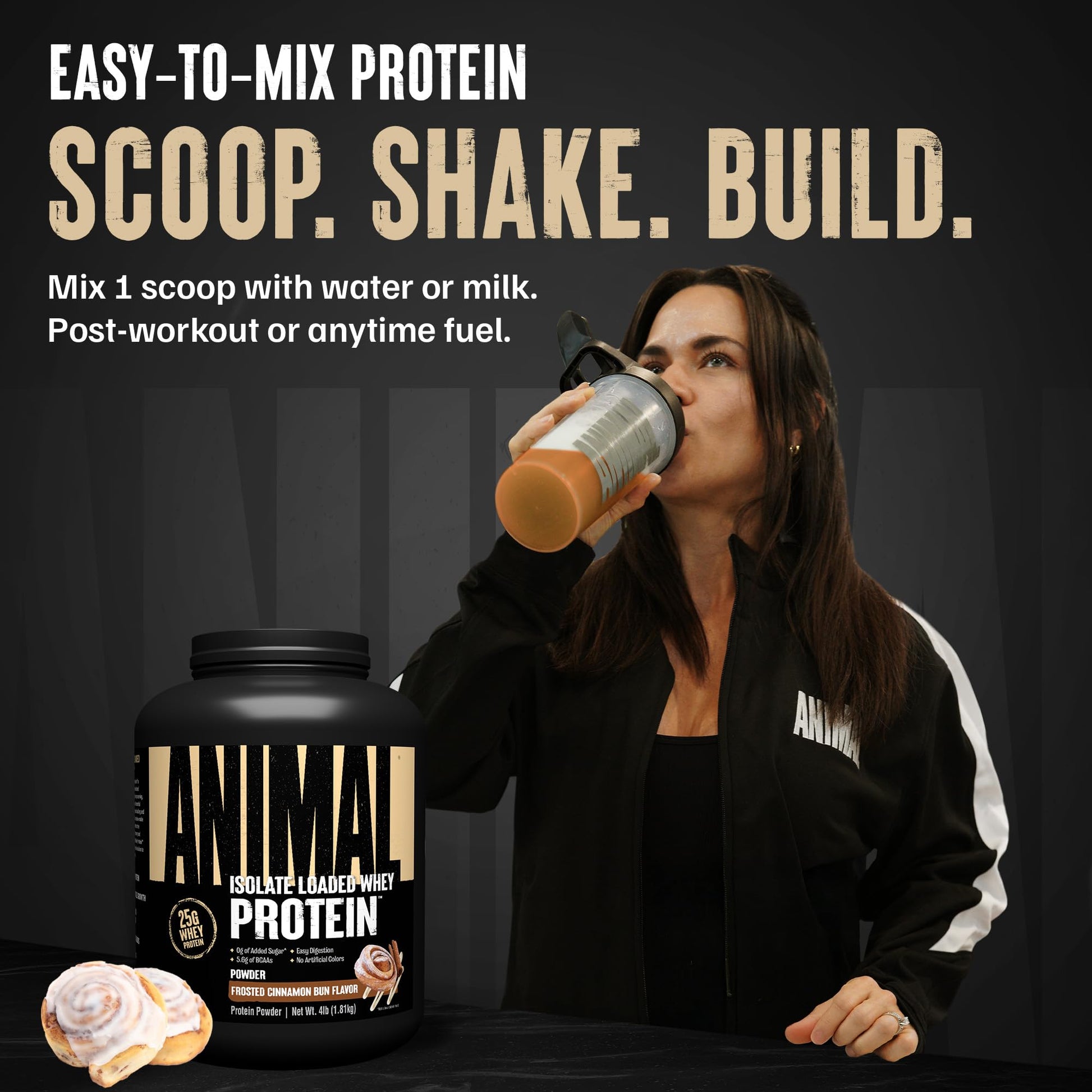 Animal Whey Isolate Protein Powder - Loaded for Pre & Post Workout Muscle Builder and Recovery with Digestive Enzymes for Men & Women - 25g Protein, Great Taste, Low Sugar - Frosted Cinnamon Bun 4 lbs - Medaid International