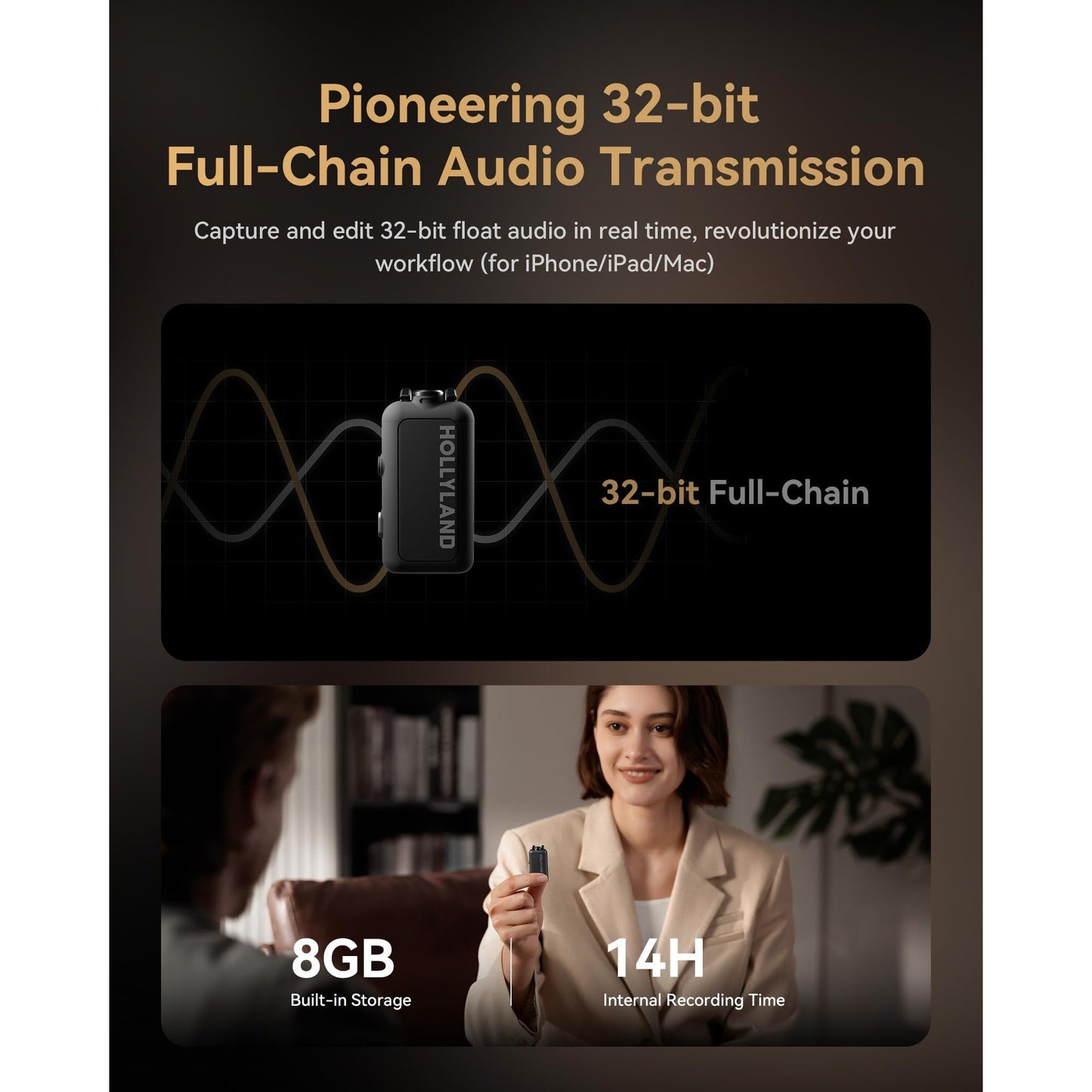 Hollyland Lark MAX 2 Wireless Microphone for iPhone/Camera/Android, AI Noise Cancel, Wireless Monitoring, 32bit Full-Chain Audio, Timecode (Ultimate Combo, 2TX+2RX+OWS Earphones + Charging Case) - Medaid International
