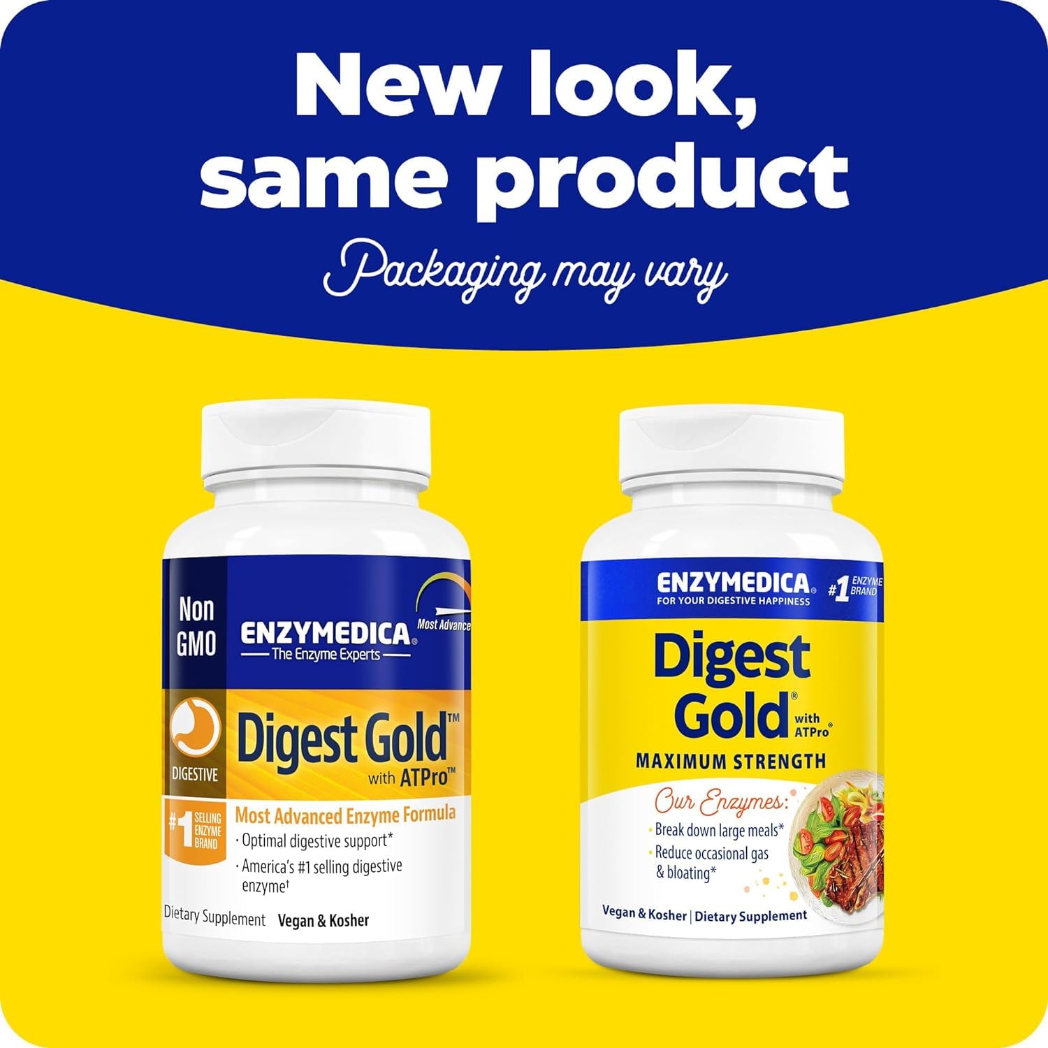 Enzymedica Digest Gold + ATPro, Maximum Strength Digestive Enzymes, Helps Digest Large Meals for Instant Bloating Relief, 90 Count - Medaid International