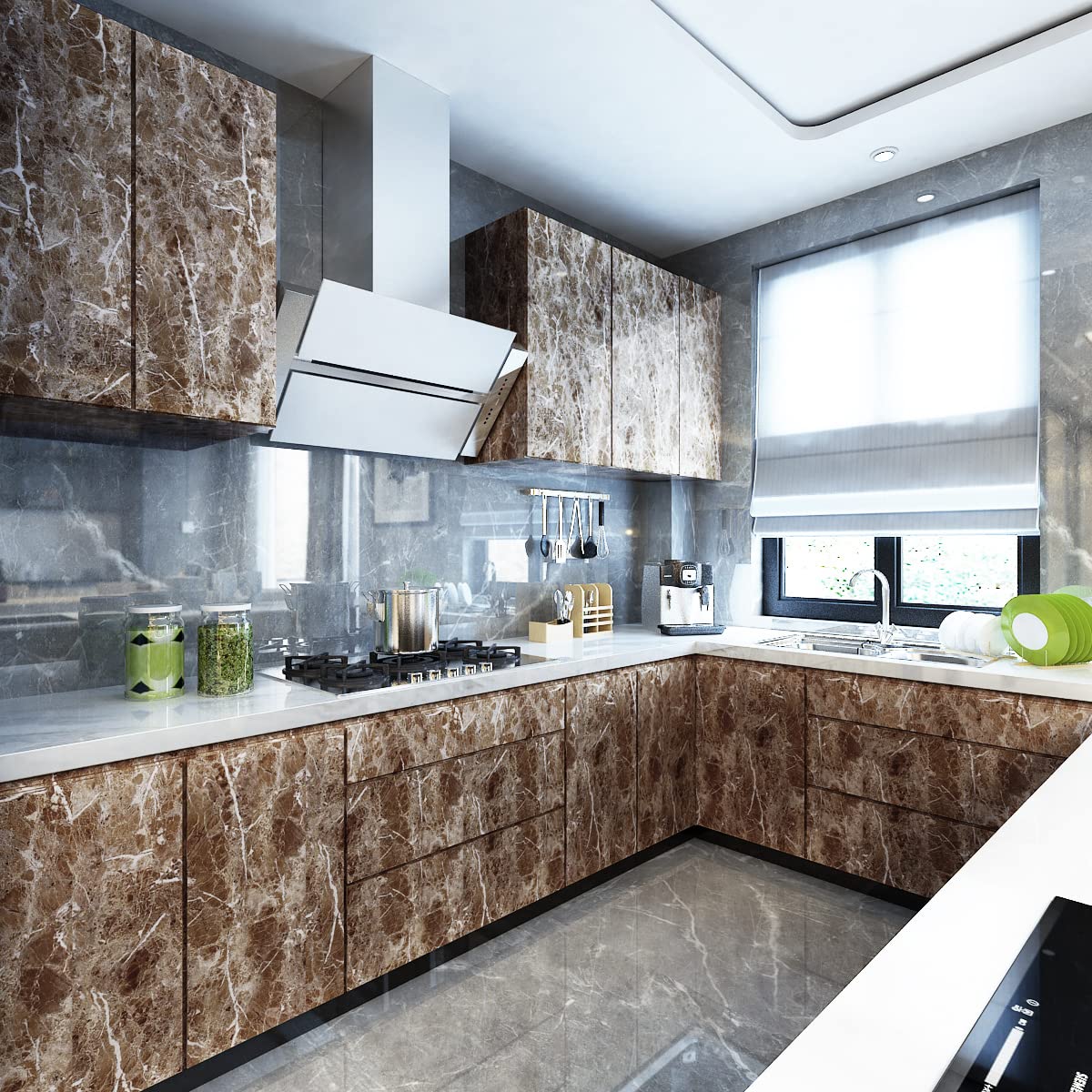 Livelynine Counter Top Covers Peel and Stick Brown Marble Contact Paper for Countertops Waterproof Wallpaper Kitchen Countertop Laminate Sheets Table Desk Cover Marble Vinyl Wrap Bathroom 15.8x78.8 - Medaid International