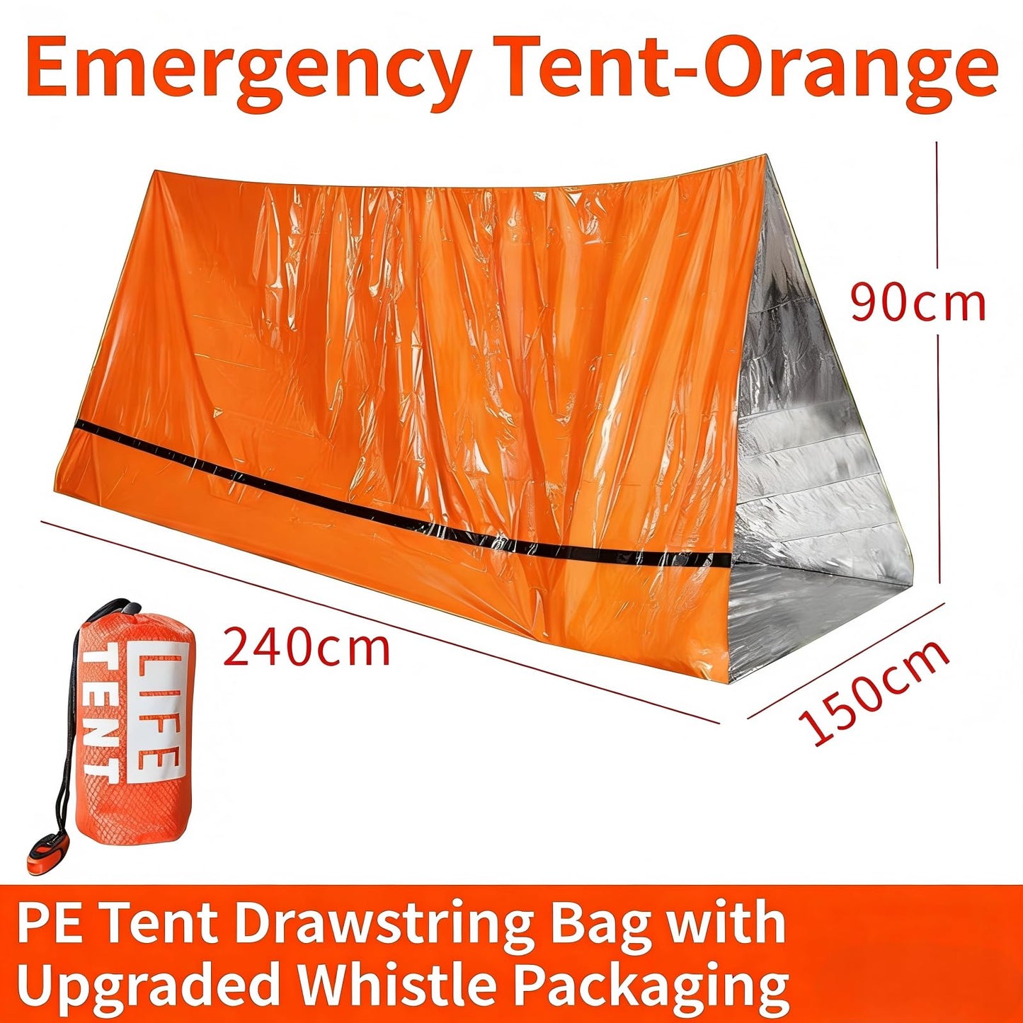 2 Person Emergency Survival Tube Tent, Waterproof Lightweight Shelter with Whistle, Paracord & 2 Thermal Blankets, Sun & Storm Protection for Camping, Hiking, Tornado & Bug Out Kit