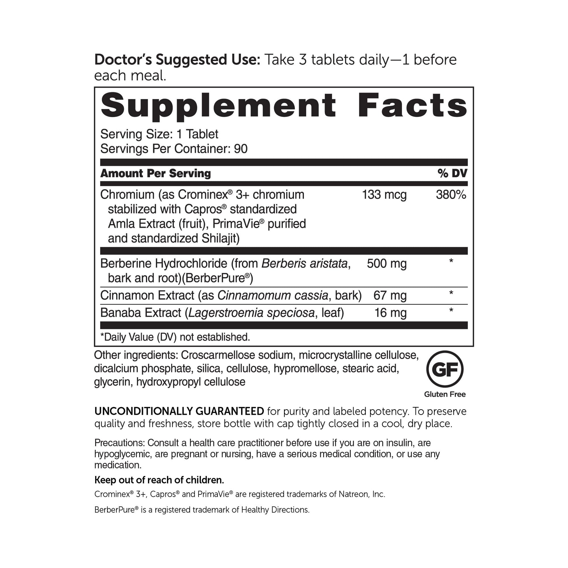 Dr. Whitaker’s Berberine GlucoGold Supplement with 1500 mg per Day of BerberPure Berberine, Concentrated Cinnamon, Crominex Chromium and Banaba Leaf Extract (90 Tablets) - Medaid International