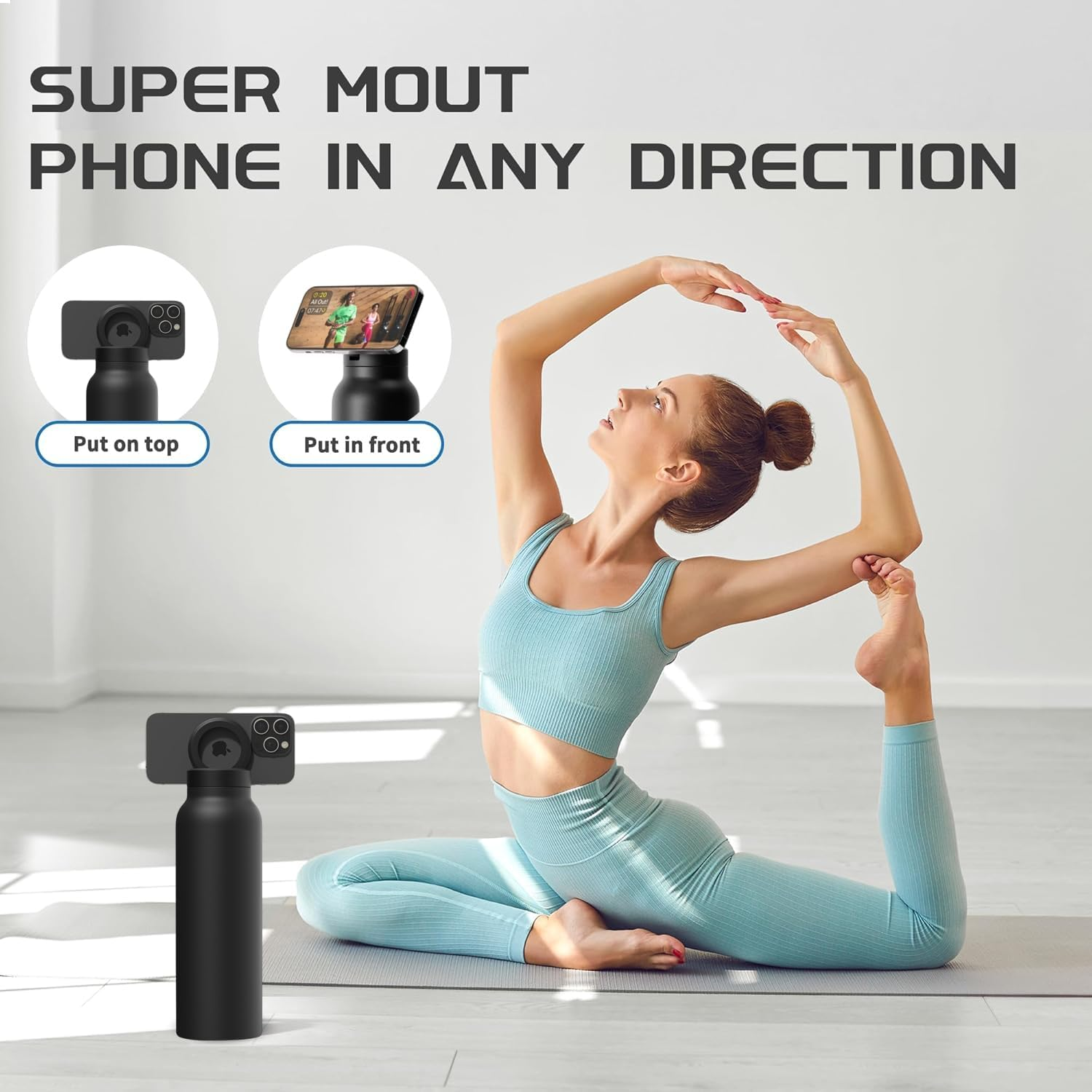 Insulated Water Bottle with Magnetic Phone Holder | Stainless Steel Tumbler Compatible with MagSafe for Gym, Car, & Sports - Medaid International