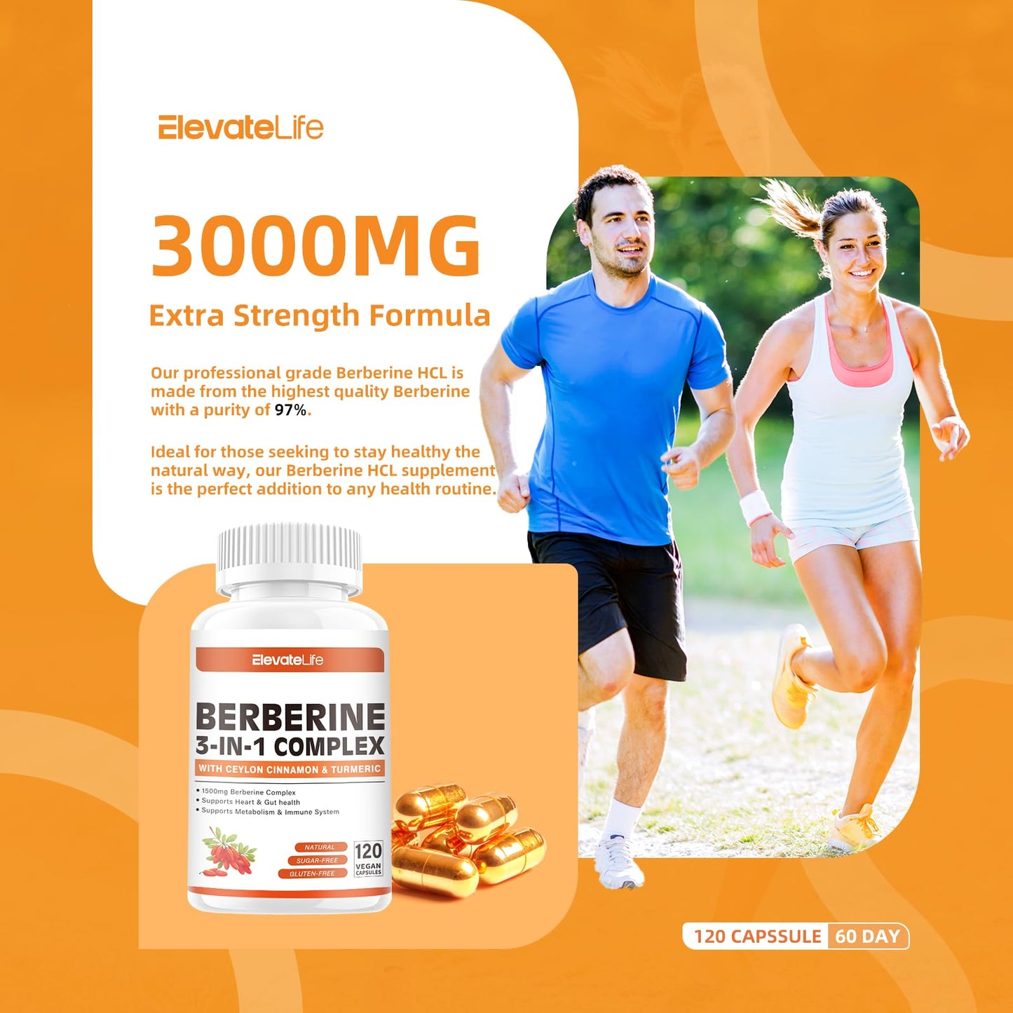 ElevateLife Berberine Supplement - Berberine 1500mg Per Serving,120 Capsules - Berberine HCI - Berberine Plus - Plus Pure True Ceylon Cinnamon, Berberine HCI Root Supplements Pills - Medaid International