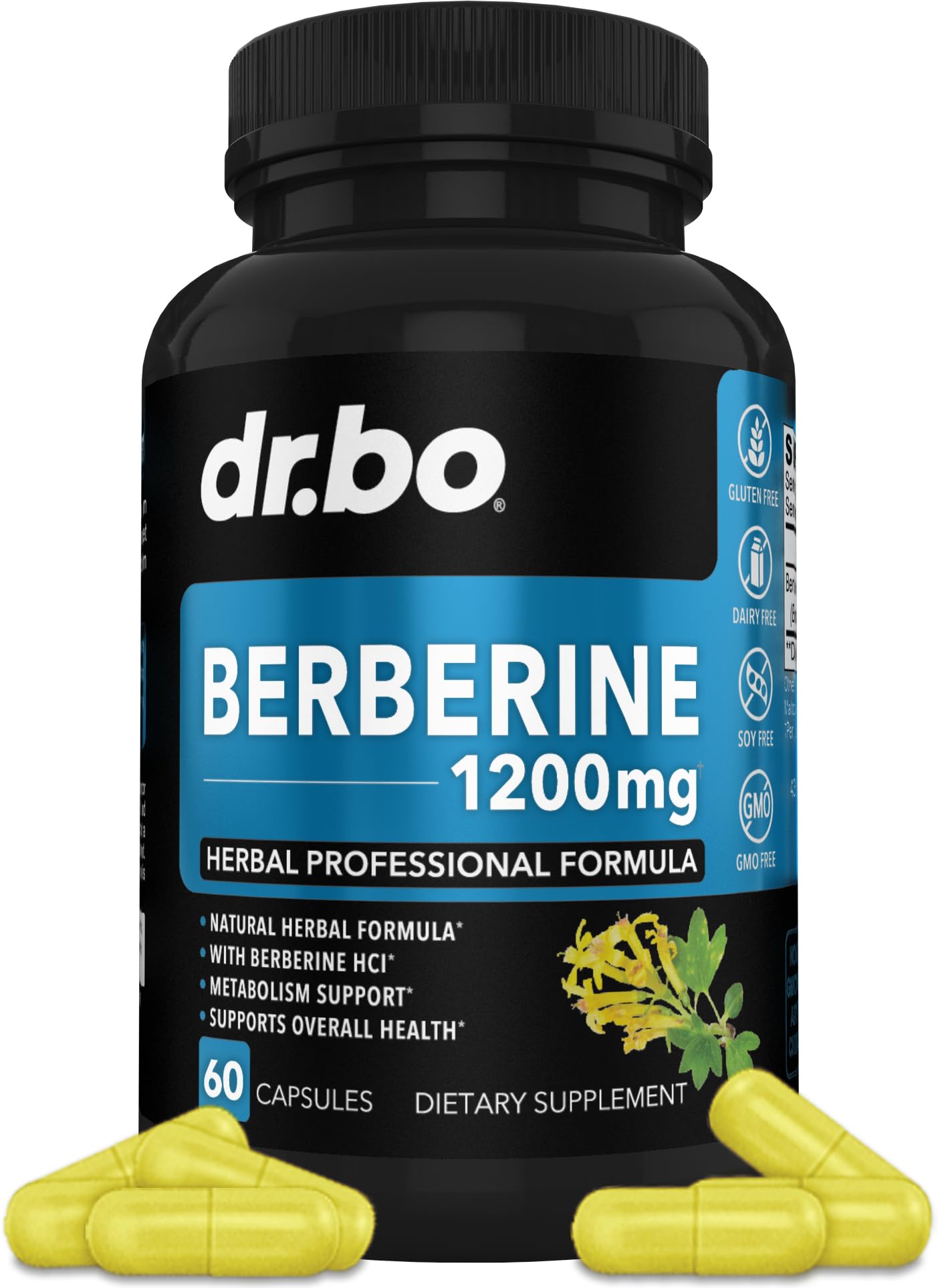 Berberine Supplement Capsules - 1200mg Berberine HCL Supplement for Healthy Metabolic Support - Premium Natural Complex for Women & Men, Pure Support Capsules Supplements - 60 Pills - Medaid International