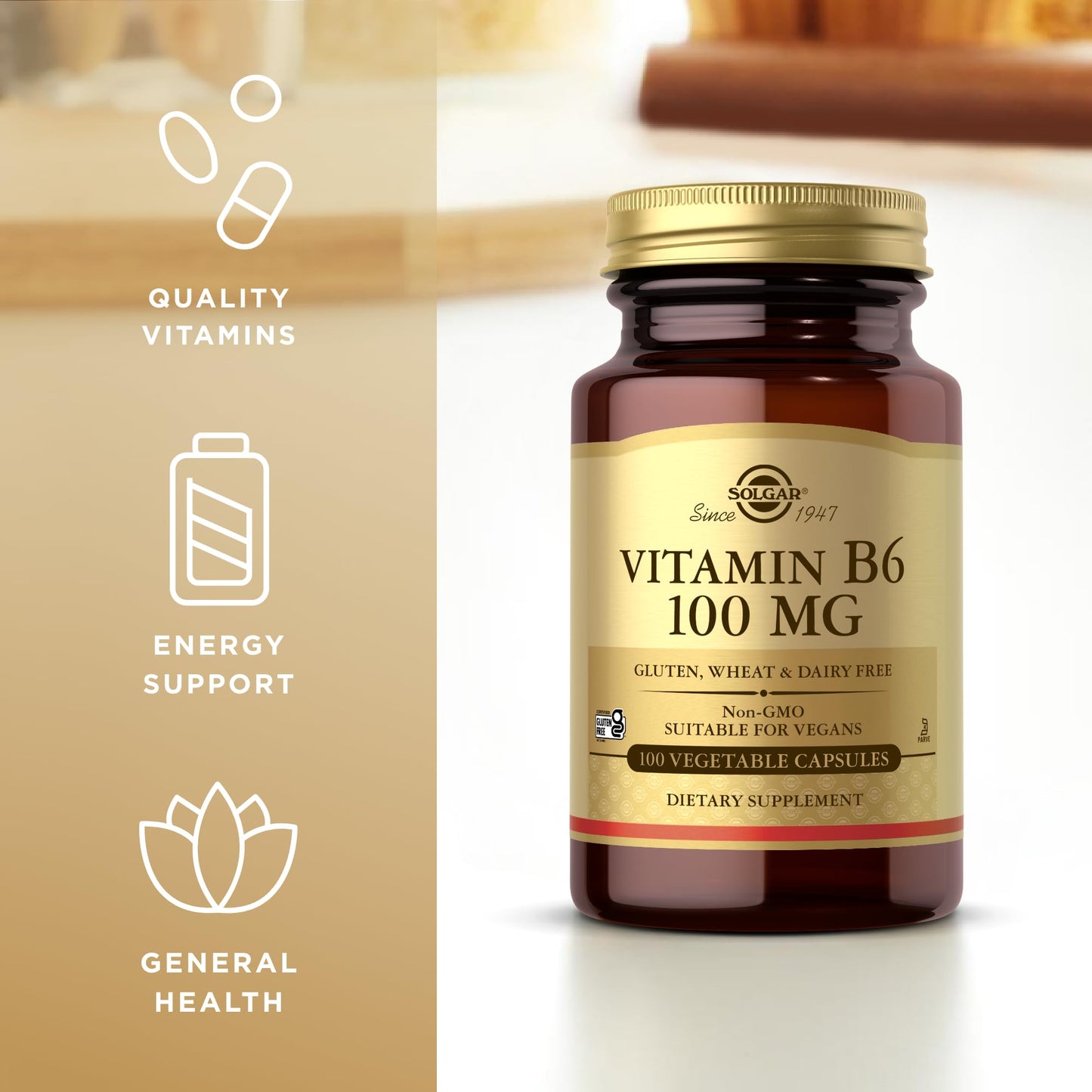 Solgar Vitamin B6 100 mg - 100 Vegetable Capsules - Non-GMO, Vegan, Gluten Free, Dairy Free, Kosher, Halal - 100 Servings - Medaid International