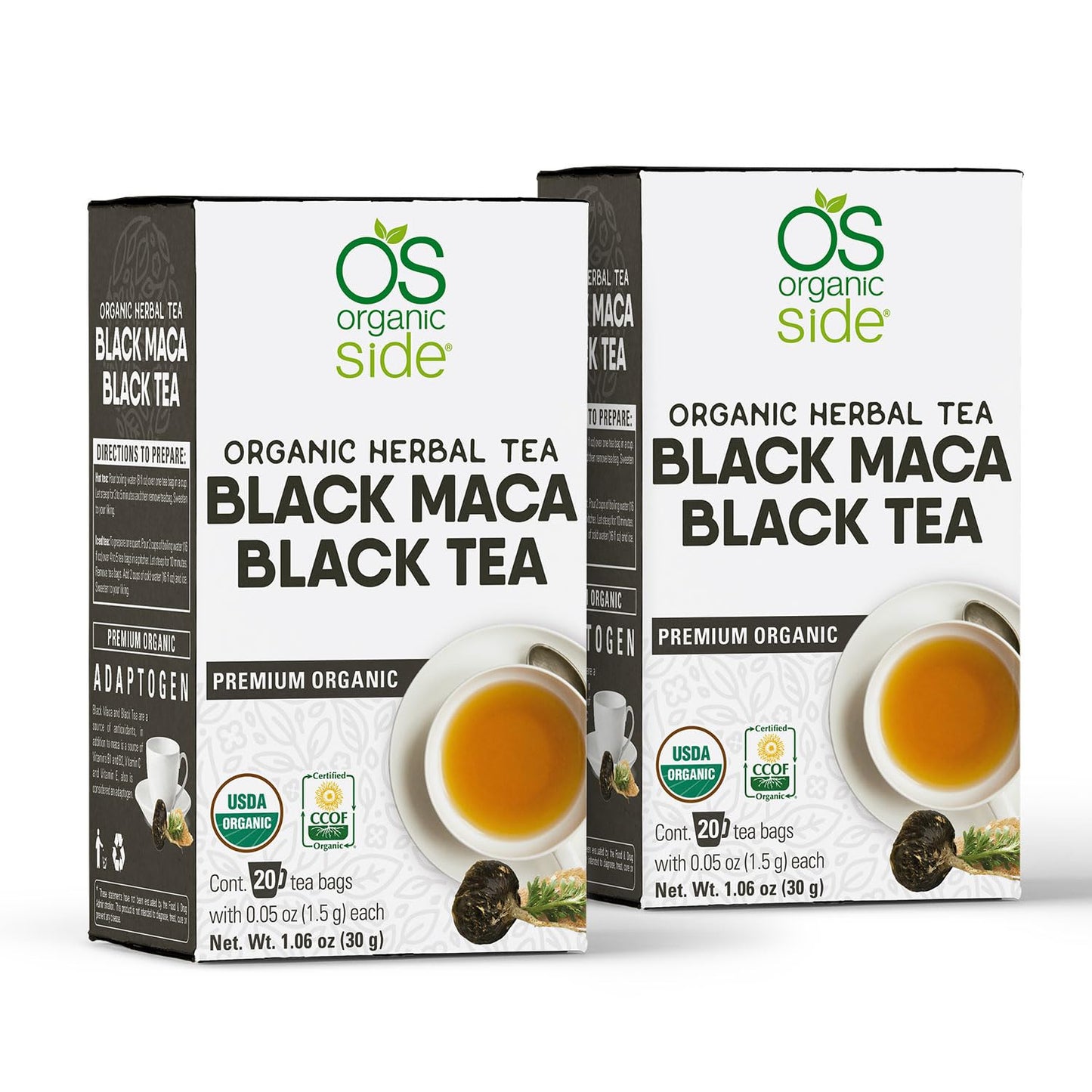 OS ORGANIC SIDE | 2-pack Organic Black Maca Tea 40 Bags | Energizing Herbal Formula Featuring Premium Black Leaves And Maca Root | Natural Source Of Antioxidants | Adaptogens - Medaid International
