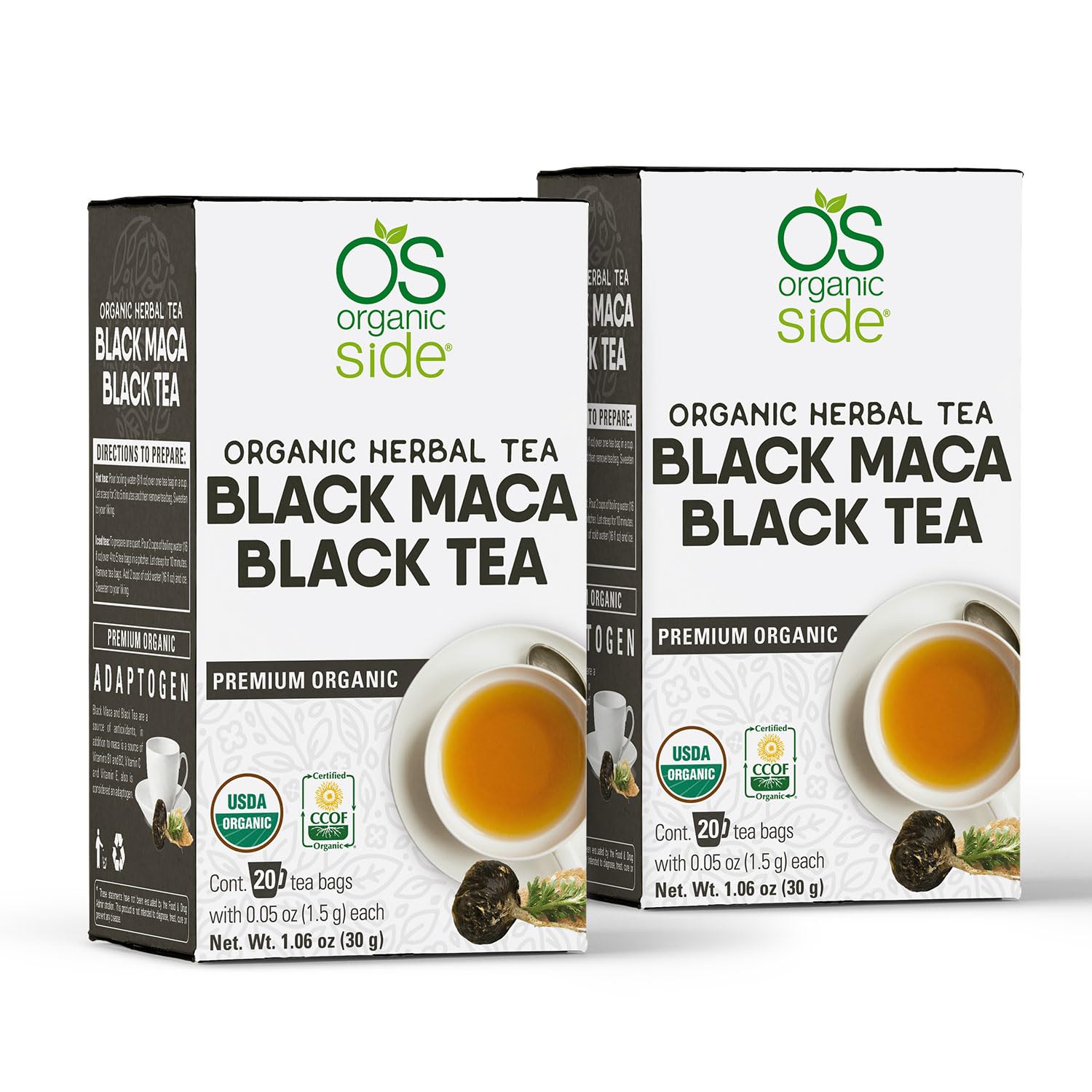OS ORGANIC SIDE | 2-pack Organic Black Maca Tea 40 Bags | Energizing Herbal Formula Featuring Premium Black Leaves And Maca Root | Natural Source Of Antioxidants | Adaptogens - Medaid International
