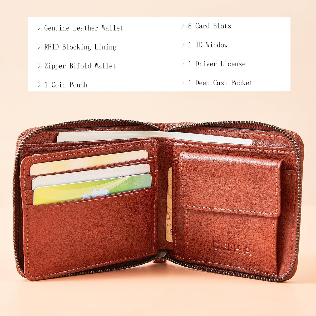 KASTWAVE Men's Genuine Leather Wallet RFID Blocking Protection, Large Capacity Bifold Multi-card Leather Wallets and Coin Purse for Men Gift for Him