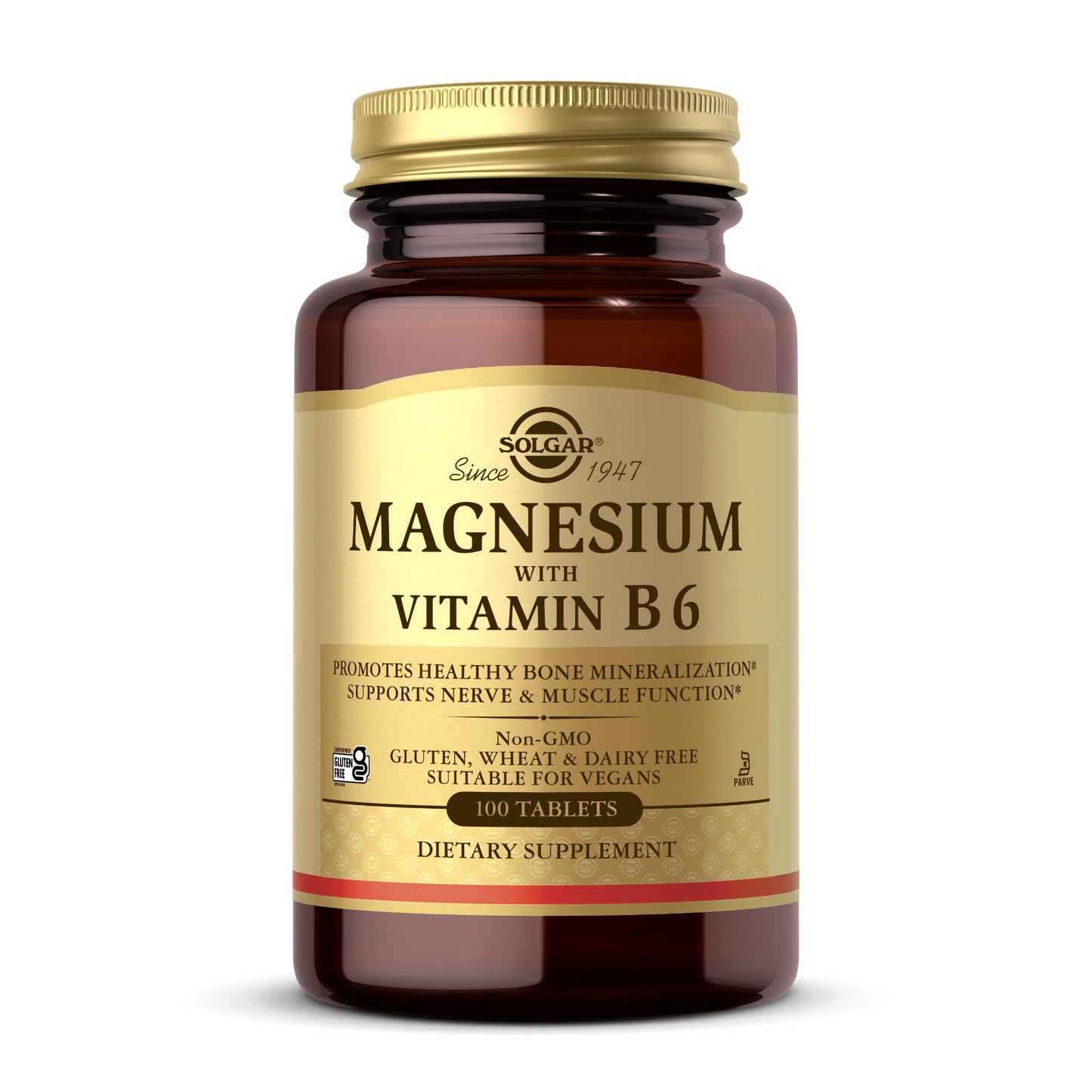 Solgar Magnesium with Vitamin B6, 100 Tablets - Promote Healthy Bone Mineralization, Support Nerve & Muscle Function, Energy Metabolism - Non-GMO, Vegan, Gluten Free, Dairy Free, Kosher - 33 Servings - Medaid International
