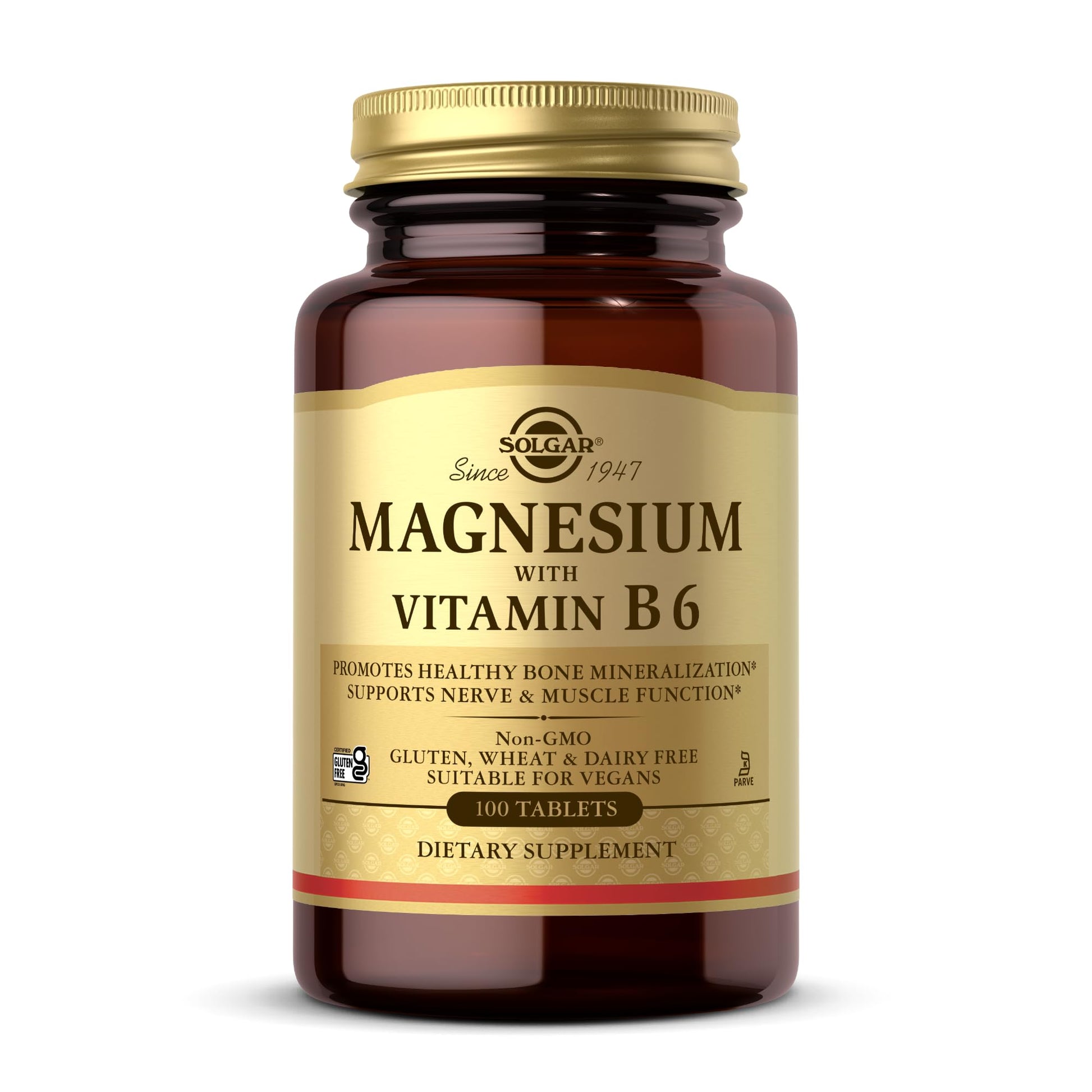Solgar Magnesium with Vitamin B6, 100 Tablets - Promote Healthy Bone Mineralization, Support Nerve & Muscle Function, Energy Metabolism - Non-GMO, Vegan, Gluten Free, Dairy Free, Kosher - 33 Servings - Medaid International