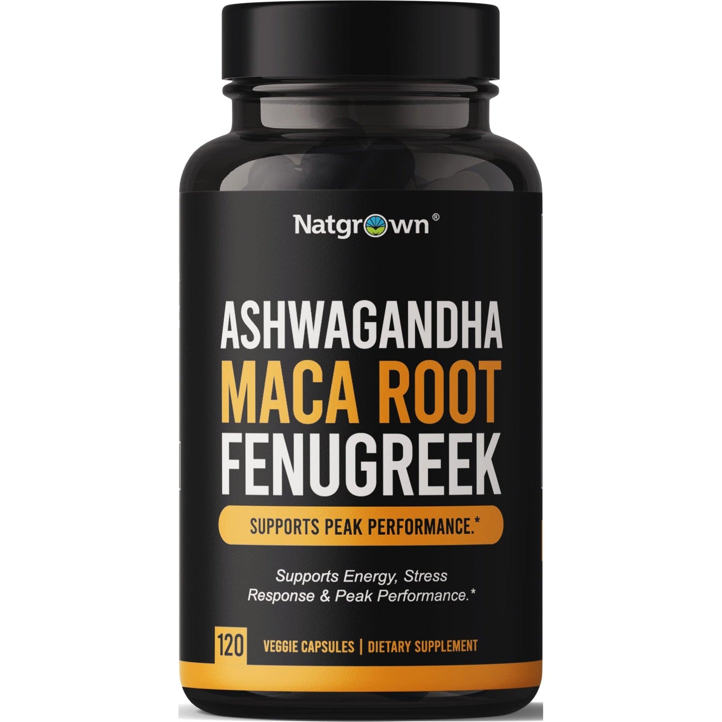 Natgrown Ashwagandha Maca Root Fenugreek Extract Capsules Supplement for Men & Women - Vegan Pills - (120 Count) - Medaid International
