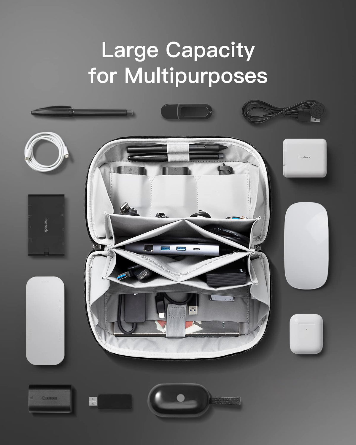 TERRIFI Electronics Organizer Travel Case - Waterproof Tech Pouch, Large Travel-Friendly Bag for Electronic Accessories, Cable, Cord, Charger, Phone - Ideal Tech Organizer for On-the-Go