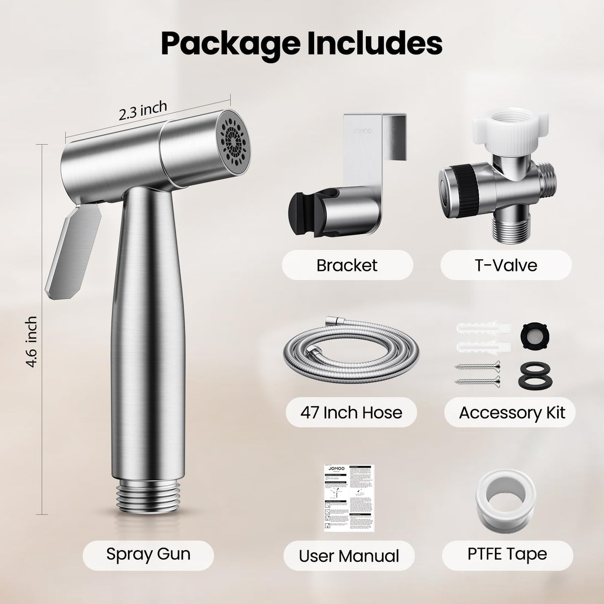 JOMOO Handheld Bidet Sprayer for Toilet, Adjustable Water Pressure Jet Spray with 47" Bidet Hose for Feminine Wash, Bathroom Hygiene Attachment for Cloth Diaper Cleaning