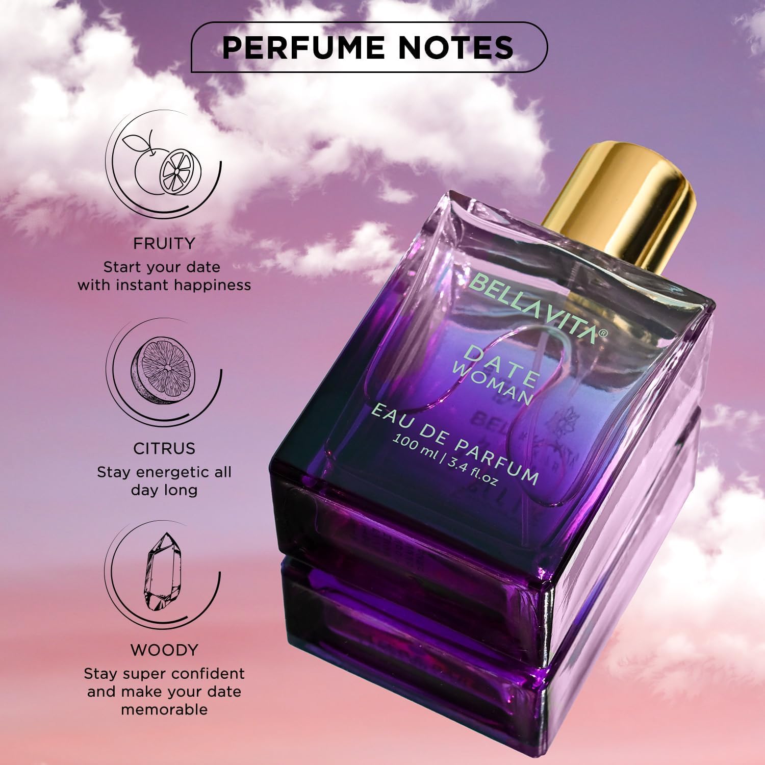 Bella Vita Luxury Date Perfume for Women | Eau De Parfum for Women | Pink Pepper, Red Fruit & Jasmine | Fruity and Floral Long-Lasting EDP Fragrance Scent | 100 ML (3.34 FL. OZ.) - Medaid International