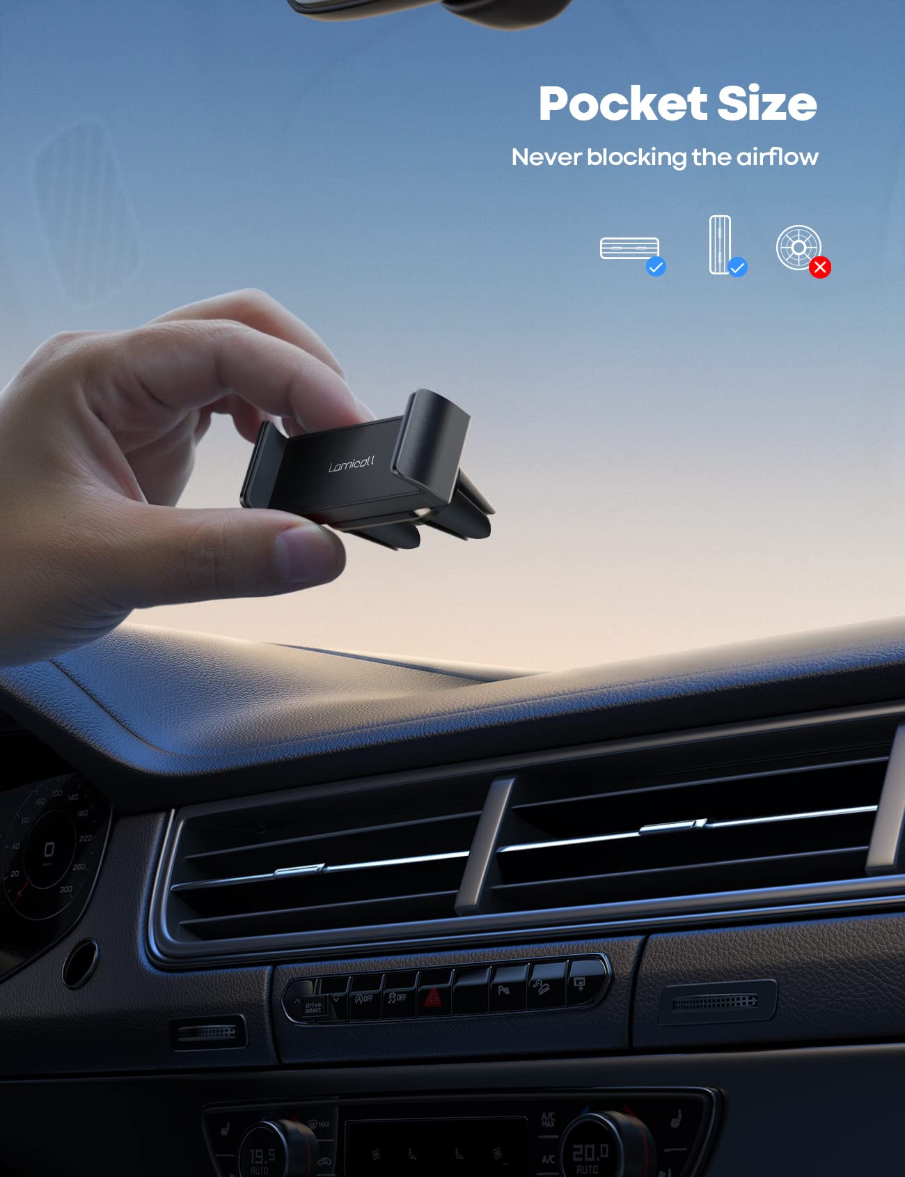 Lamicall Car Vent Phone Mount - Air Vent Clip Holder, Universal Stand Hands Free Cradle Compatible with Cell Phone 16 15 14 13 12 Mini 11 Pro Xs Max Xr X 8 7 6 6s Plus SE Smartphones Black - Medaid International