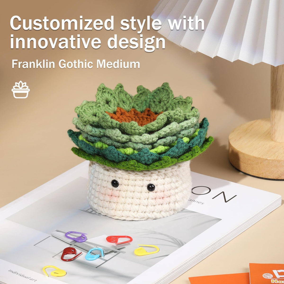 KASTWAVE Crochet Kit for Beginners - 6pcs Coasters in a Plant Pot Crochet Start Kit, Complete Beginner Crochet Kit with Crochet Hooks, Yarn, Clear Video Tutorials for Adult Beginners