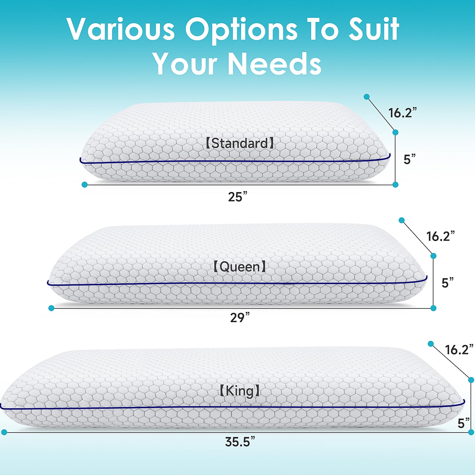 CushyOasis Memory Foam Pillows for Side, Back and Stomach Sleepers, Bed Pillow with Washable Cover and Breathable Mesh, Bed Pillow for Sleeping Standard Size (Grey) - Medaid International