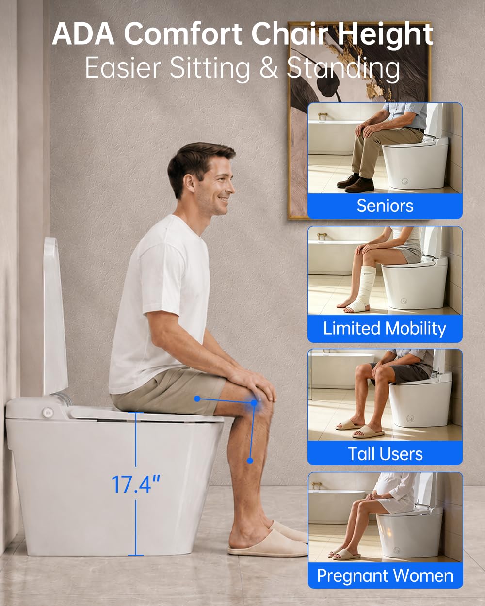 EPLO Smart Toilet Bidet with Tank Built In,Auto Open Close Lid,ADA Comfort Height,Dual Auto Flush,1000 Gram MaP Flushing Score,Heated seat,Modern Elongated One Piece Bidet Toilets Combo U8PRO