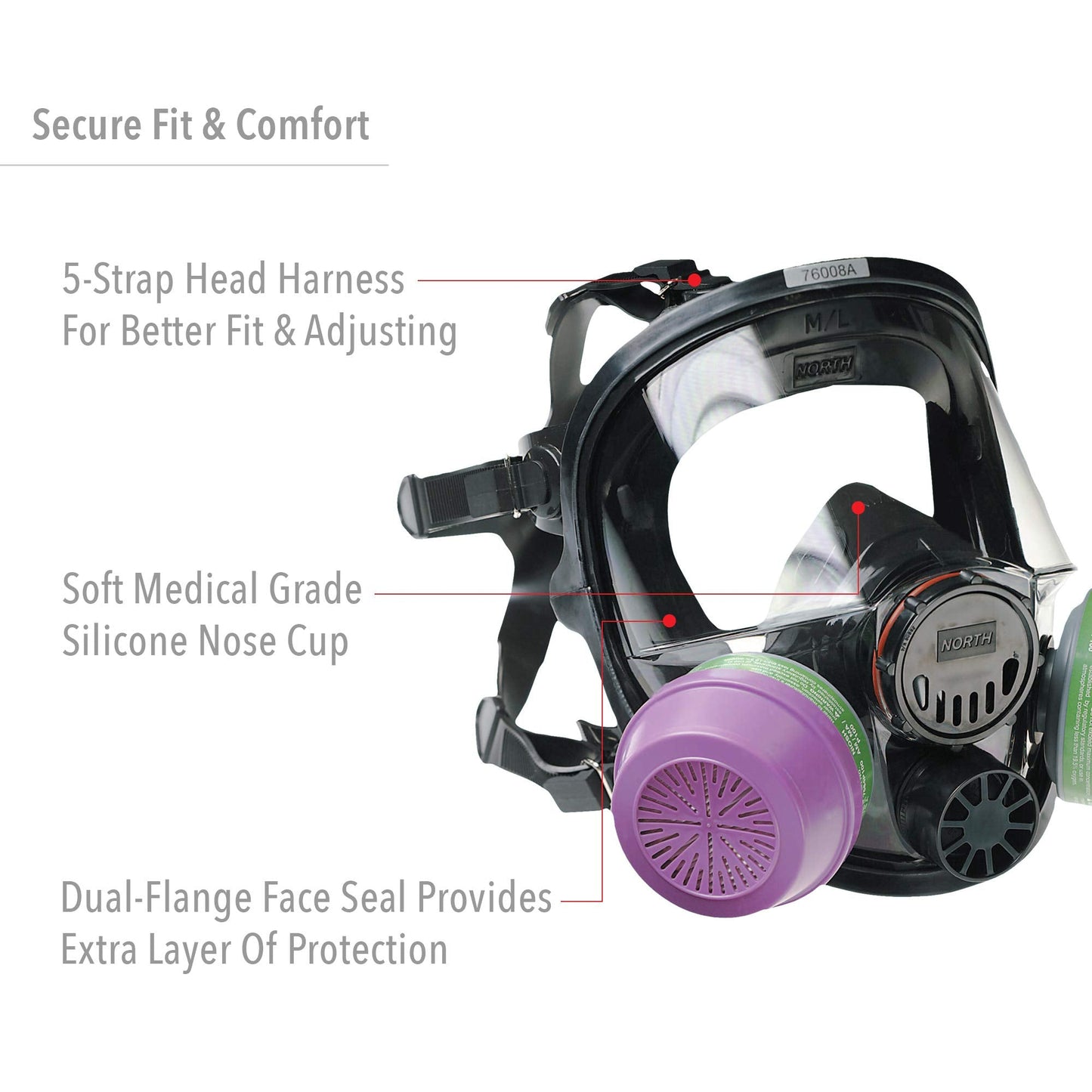 Miller Honeywell Safety Products 760008A Safety Products, 7600 Series Full Facepiece Respirator, Dual Cartridge, Medium/Large