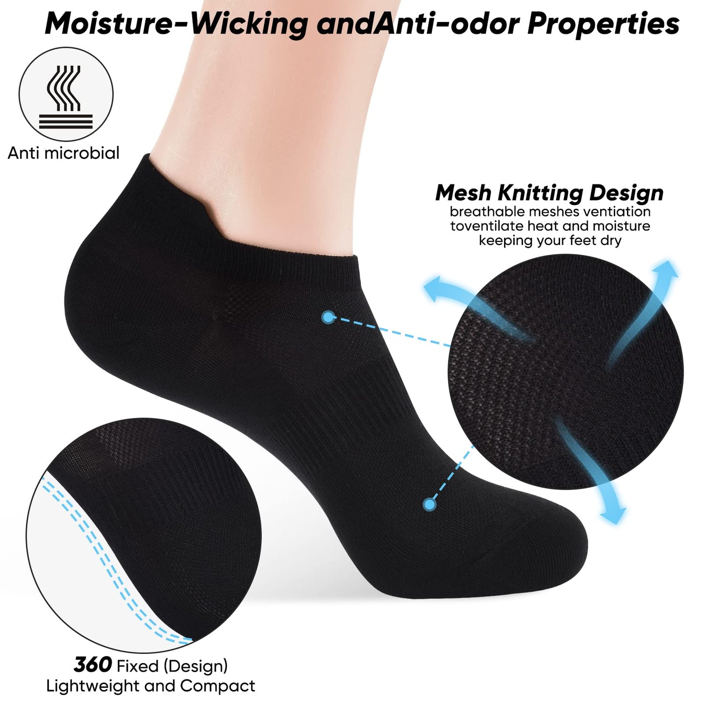 ATBITER Ankle Socks Womens and Men Thin Athletic Running Low Cut No Show Socks With Heel Tab 6/10-Pairs - Medaid International
