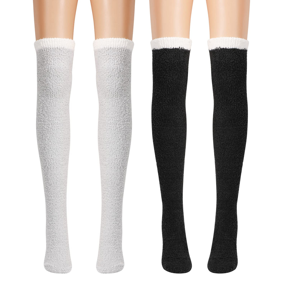 Coral Fleece Thigh High Socks, 2 Pairs, One Size