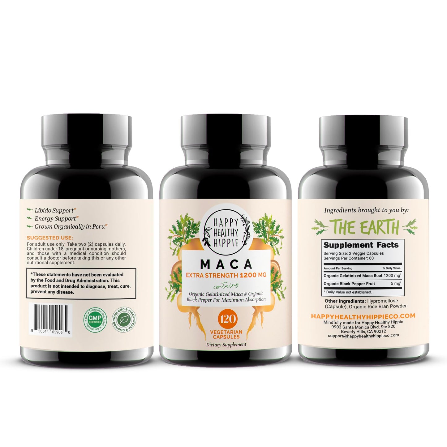 Organic Maca Root Capsules 1200 mg – Libido Booster for Women Fast Acting & Potent | Aphrodisiac Supplement | Energy Pills from Peru | Includes Black Pepper for High Absorption | Vegan, 120 Ct - Medaid International