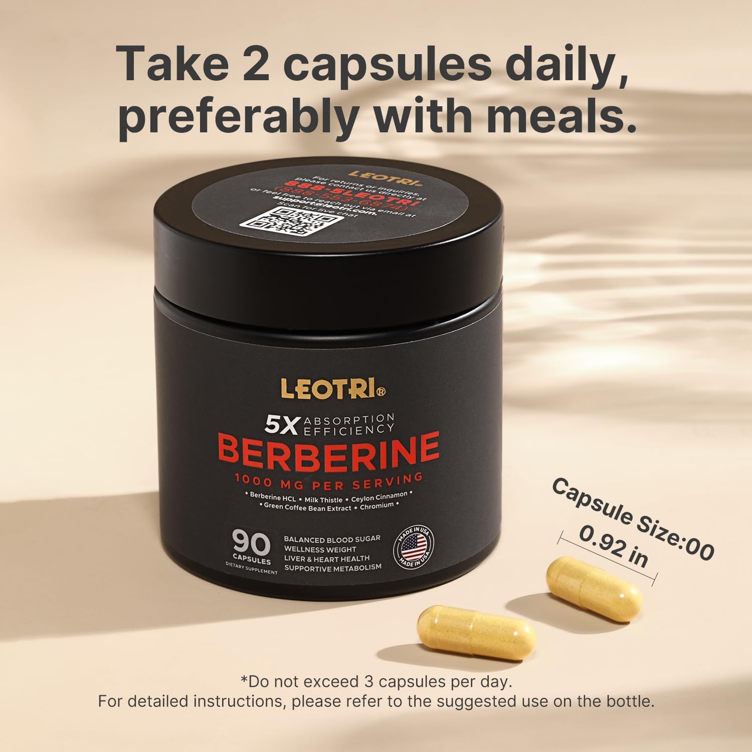 Berberine 1000mg with Ceylon Cinnamon, Chromium & Milk Thistle – GLP-1 Glucose & Metabolic Support Supplement – 90 Capsules, Made in USA - Medaid International