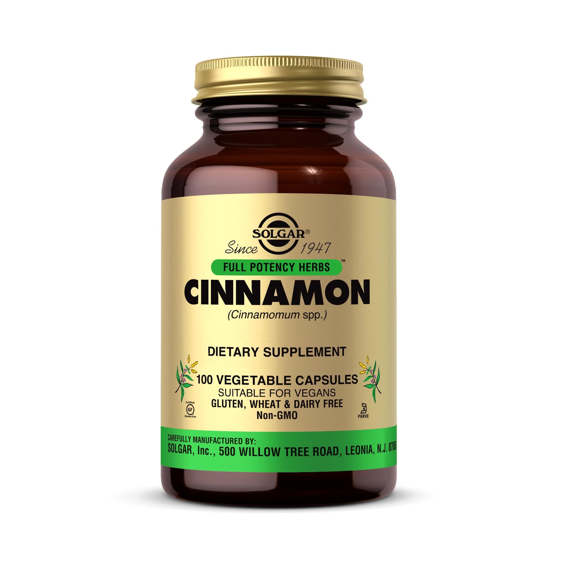 Solgar Cinnamon - 100 Vegetable Capsules - Full Potency (FP) - Non-GMO, Vegan, Gluten Free, Dairy Free, Kosher - 100 Servings - Medaid International