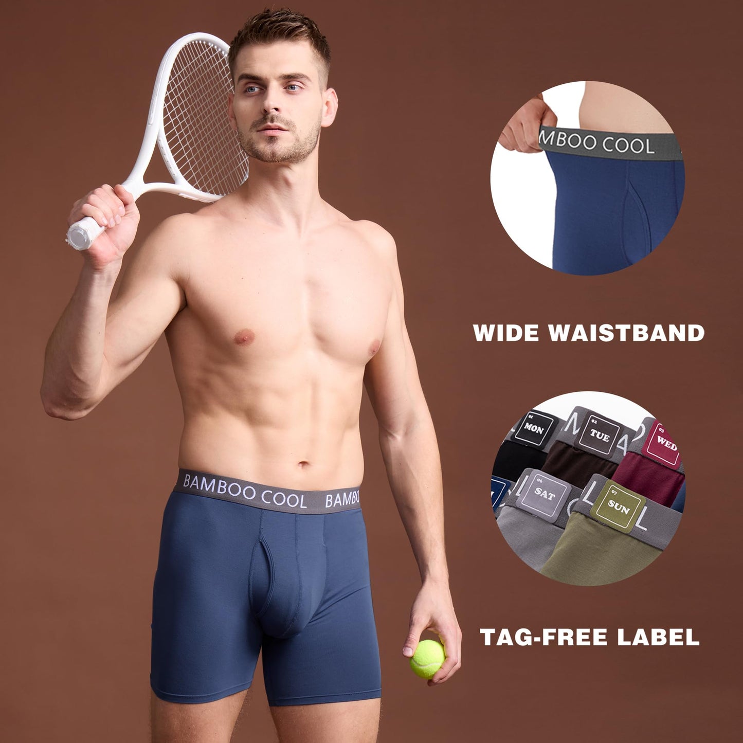 BAMBOO COOL Men's Ultra ComfortSoft Underwear, Moisture Wicking & Breathable No Ride Up Boxer Briefs with Fly, Multipack - Medaid International