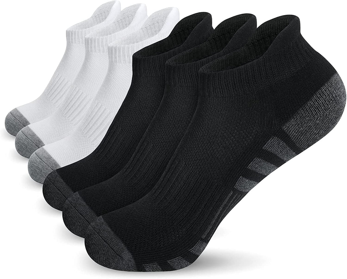 KASTWAVE Athletic Running Socks, Ankle Socks Low Cut Athletic Cushioned Running Tab Socks 6 Pack, Cushioned Breathable Low Cut Sports Tab Socks for Men and Women