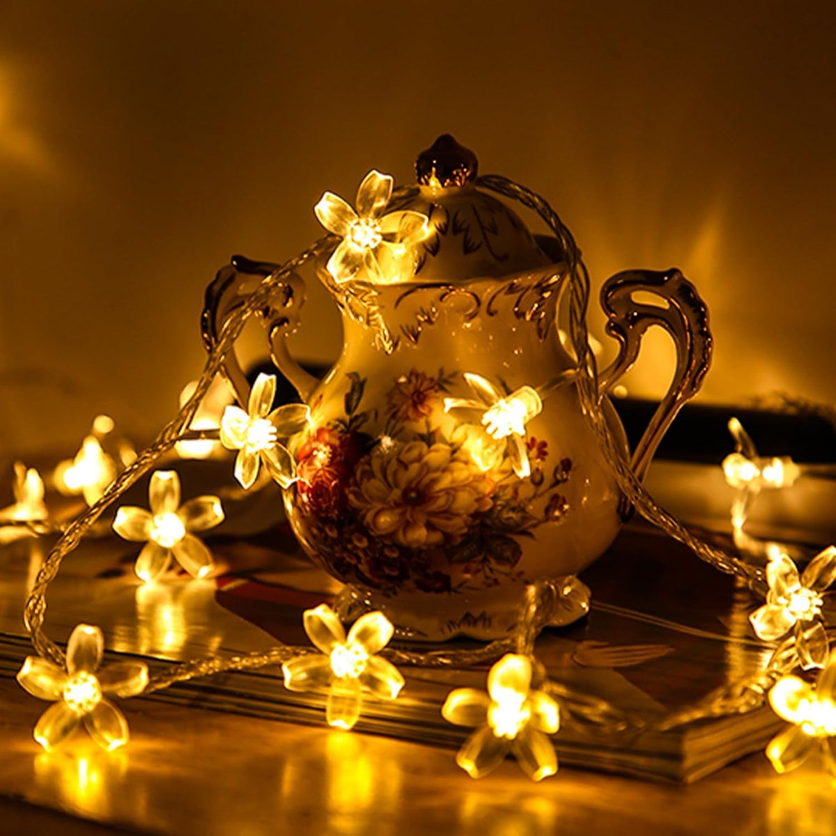 TERRIFI LED Flower String Lights for Home Decor, 3m 20 LED Warm White Fairy Lights with USB and Battery Dual Power, Decorative Cherry Blossom Lighting for Indoor Outdoor Living Room Bedroom Garden