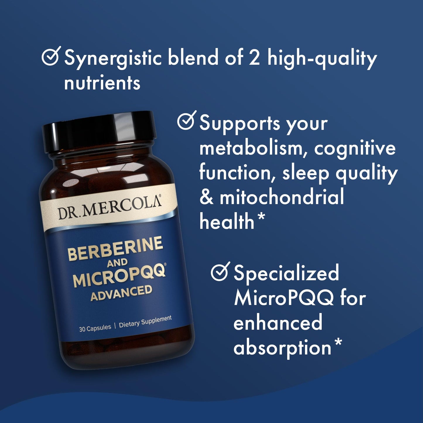 Dr. Mercola Berberine and MircoPQQ Advanced - Offers Metabolic, Mitochondrial, Brain & Immune Support - GMO-Free, Gluten-Free & Soy-Free - 30 Capsules (30 Servings) - Medaid International