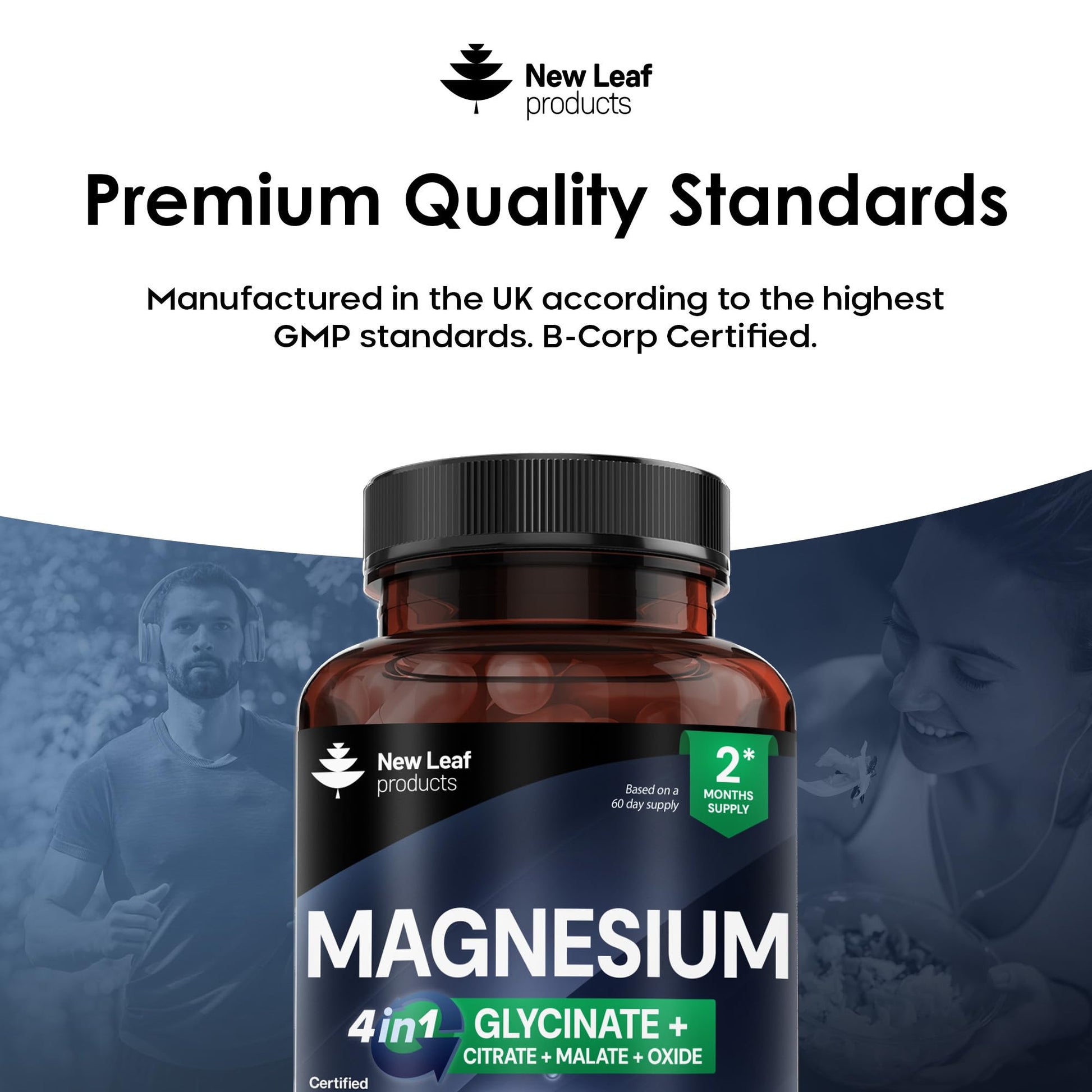 Magnesium Glycinate 4-in-1 Complex 2000mg - 449mg Elemental Magnesium High Strength Magnesium Supplements - Magnesium Bisglycinate,Citrate, Malate, Oxide - 120 Capsules - Vegan UK Made by New Leaf - Medaid International