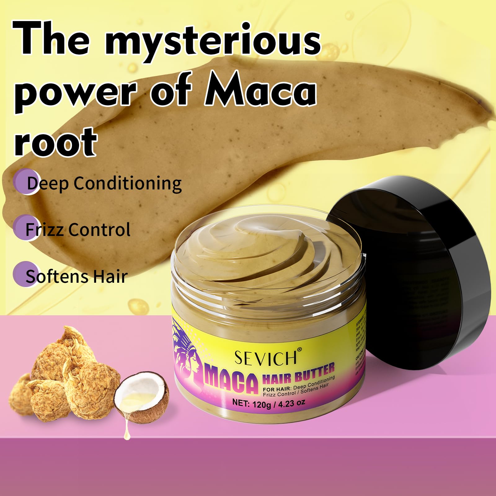 SEVICH Maca Root Powder Hair Butter Oil, Hair Oils for Hair Growth,Black Maca Hair Mask for Women & Men, Enhance Scalp Vitality, Relieve Dry Scalp, Keep Scalp Moisturized and Healthy, 120g - Medaid International