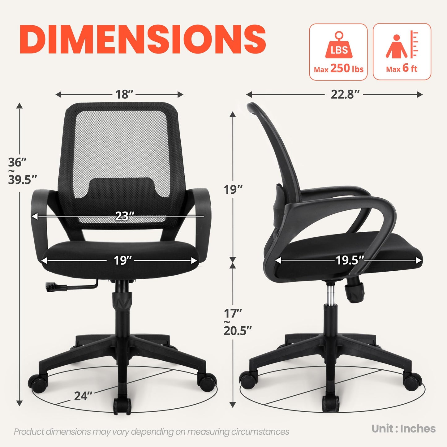 NEO Chair Office Desk Mesh Chair Ergonomic Computer Mid-Back Chair with Comfy Lumbar Support Wheels Swivel Adjustable Height Rolling for Home Vanity Bedroom Study (All Black) - Medaid International