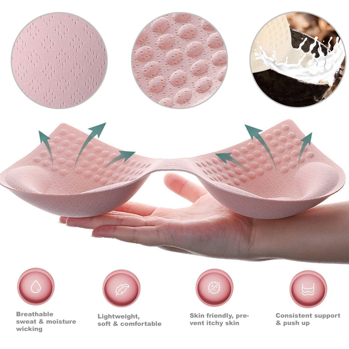 KASTWAVE Bra Pads Inserts, 5 Pairs Latex Bras Inserts for Sports Bras, Latex Bras Inserts Removable for Women's Sports Cups Bra or Swimsuit Insert