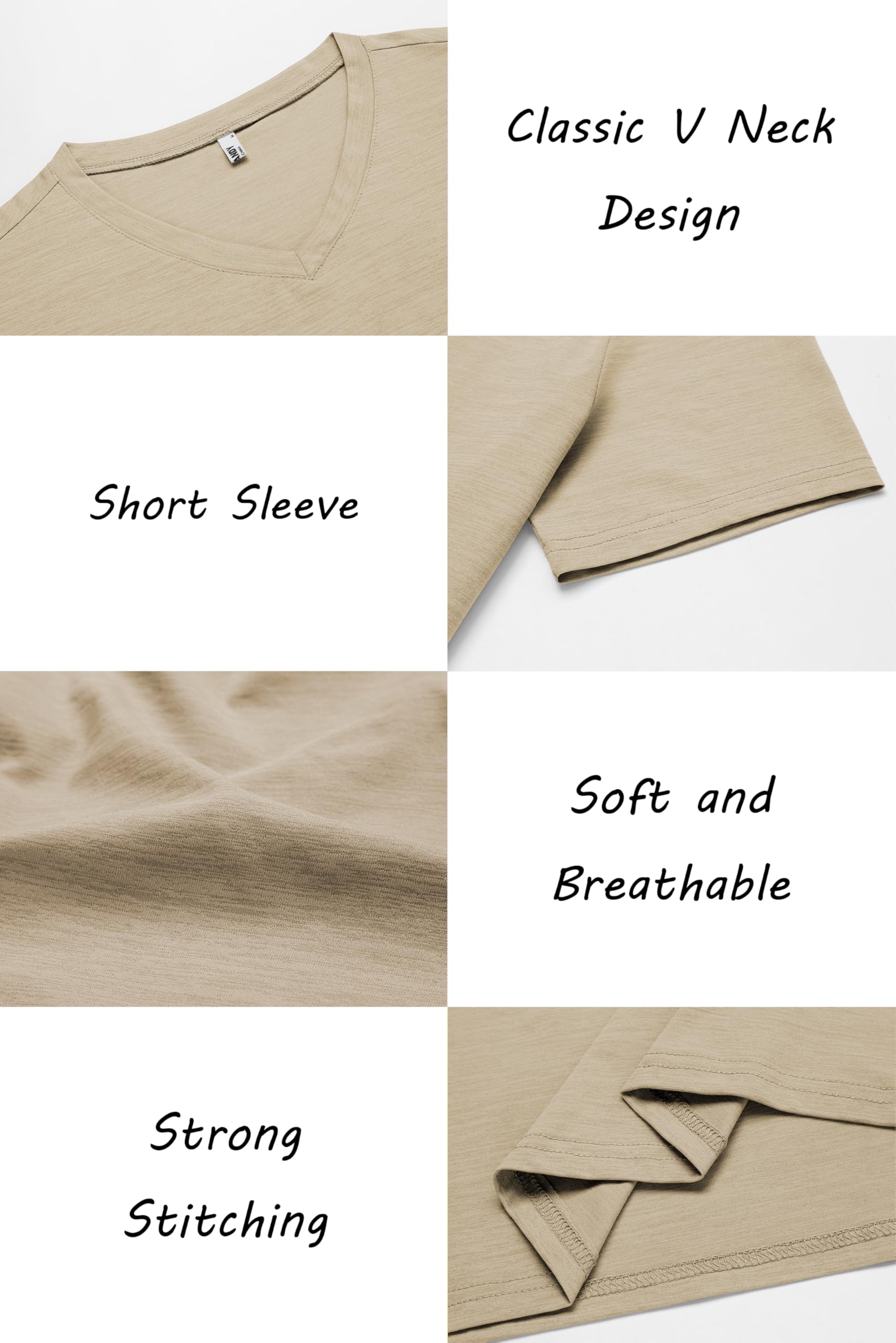 COOFANDY Men's T Shirts Short Sleeve Classic V Neck T-Shirt Casual Summer Basic Tee Shirt Khaki - Medaid International