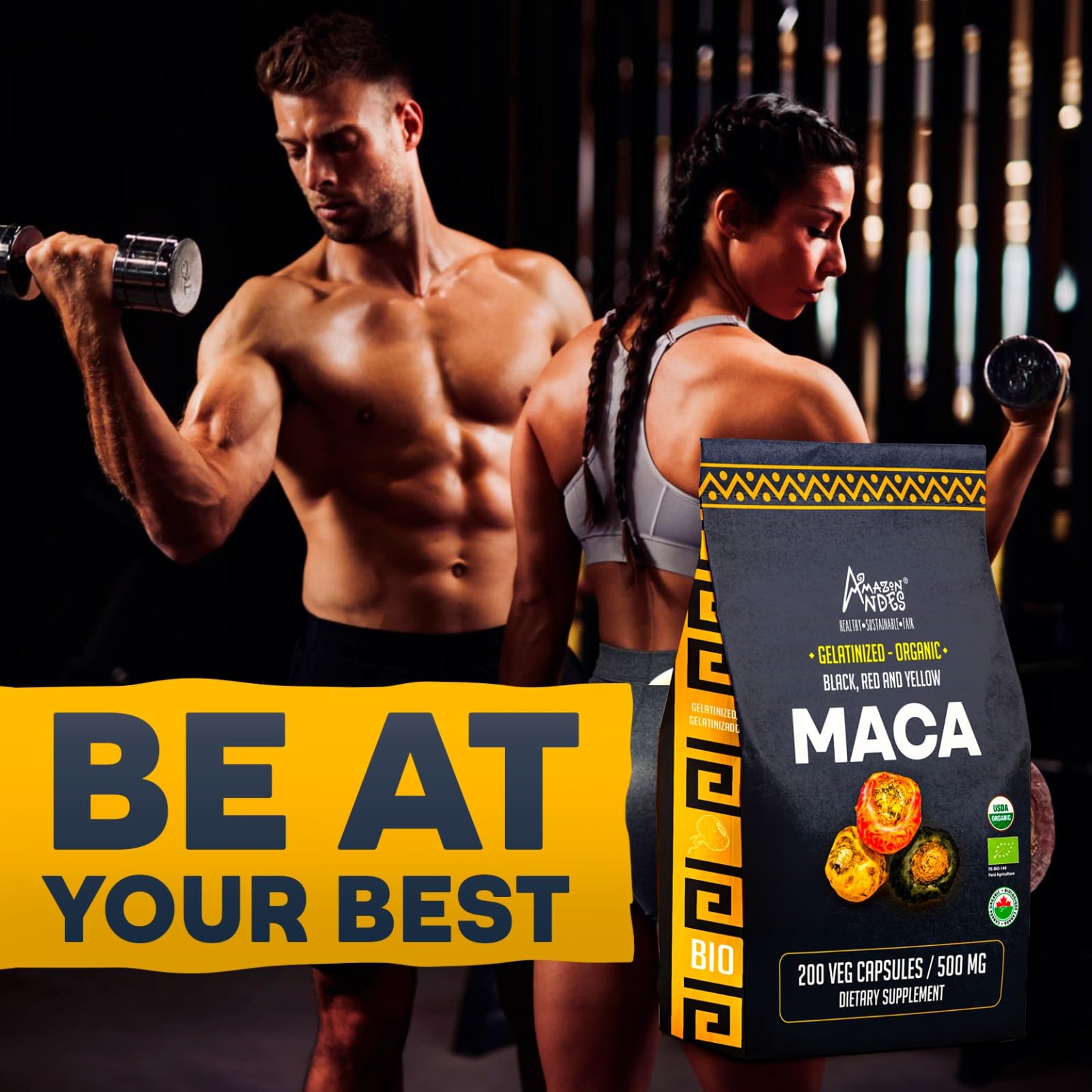Premium Black, Red & Yellow Maca Capsules l 3000mg Serving for Increased Energy Levels & Physical Performance l Powerful Antioxidant & Immune System Booster l 100% Natural and Organic l Amazon Andes - Medaid International