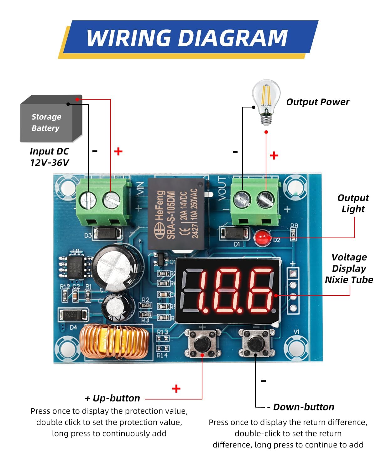 TERRIFI 4PCS DC 12V-36V Voltage Protection Module Digital Low Voltage Protector Disconnect Switch Cut Off Over Discharge Protection Module