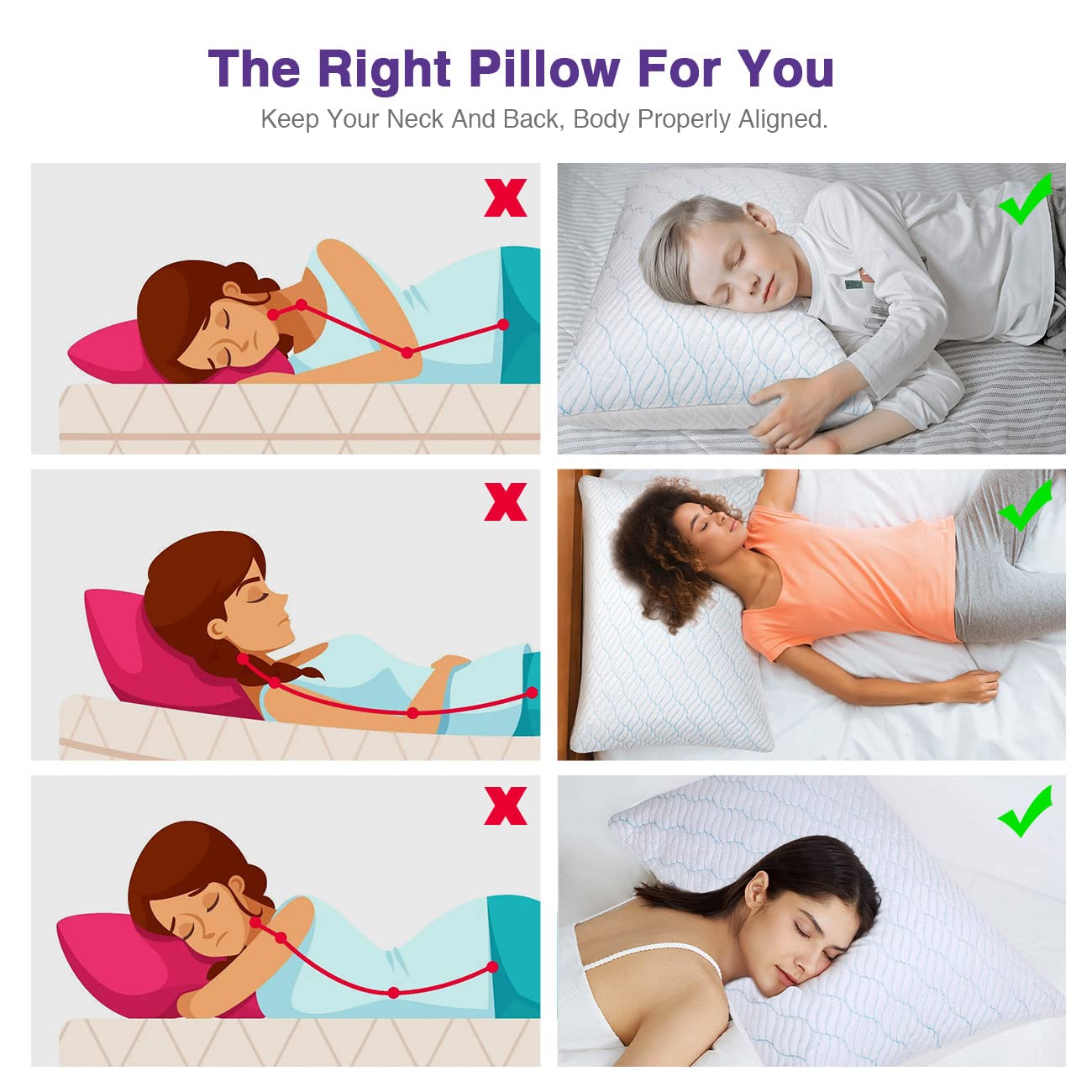 WISHSMILE Cooling Pillows Queen Size Set of 2, Memory Foam Pillows with Zipper, Adjustable Firmness for Sleeping Cool Cold Pillow to Hot, Side, Back and Stomach Sleepers, 2 Pack, 20x30 - Medaid International