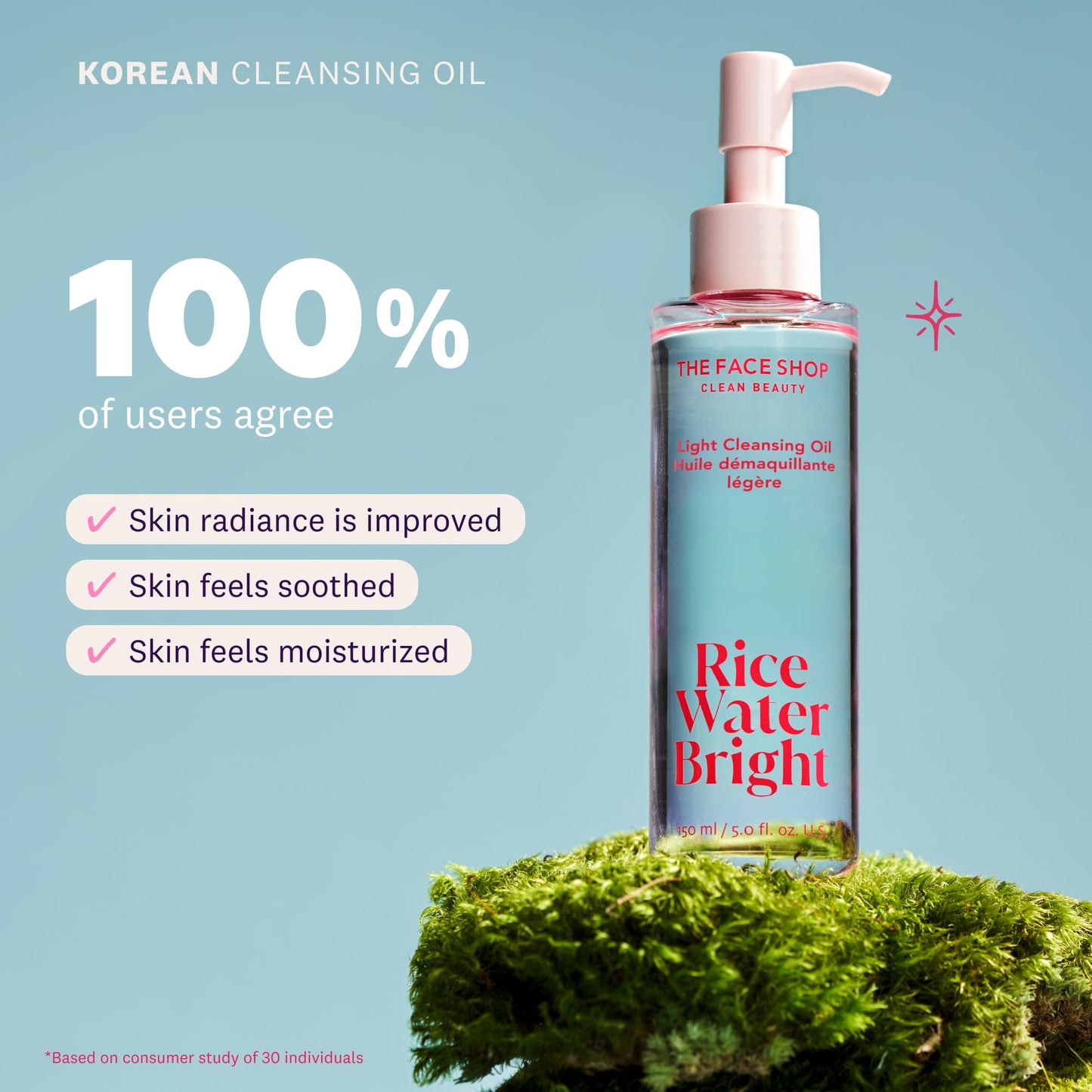 The Face Shop Rice Water Bright Light Facial Cleansing Oil, Daily Makeup Remover, Oil Cleanser, Vegan, Korean Skin Care with Jojoba Oil, Face Pore Cleanser, 150ml - Medaid International