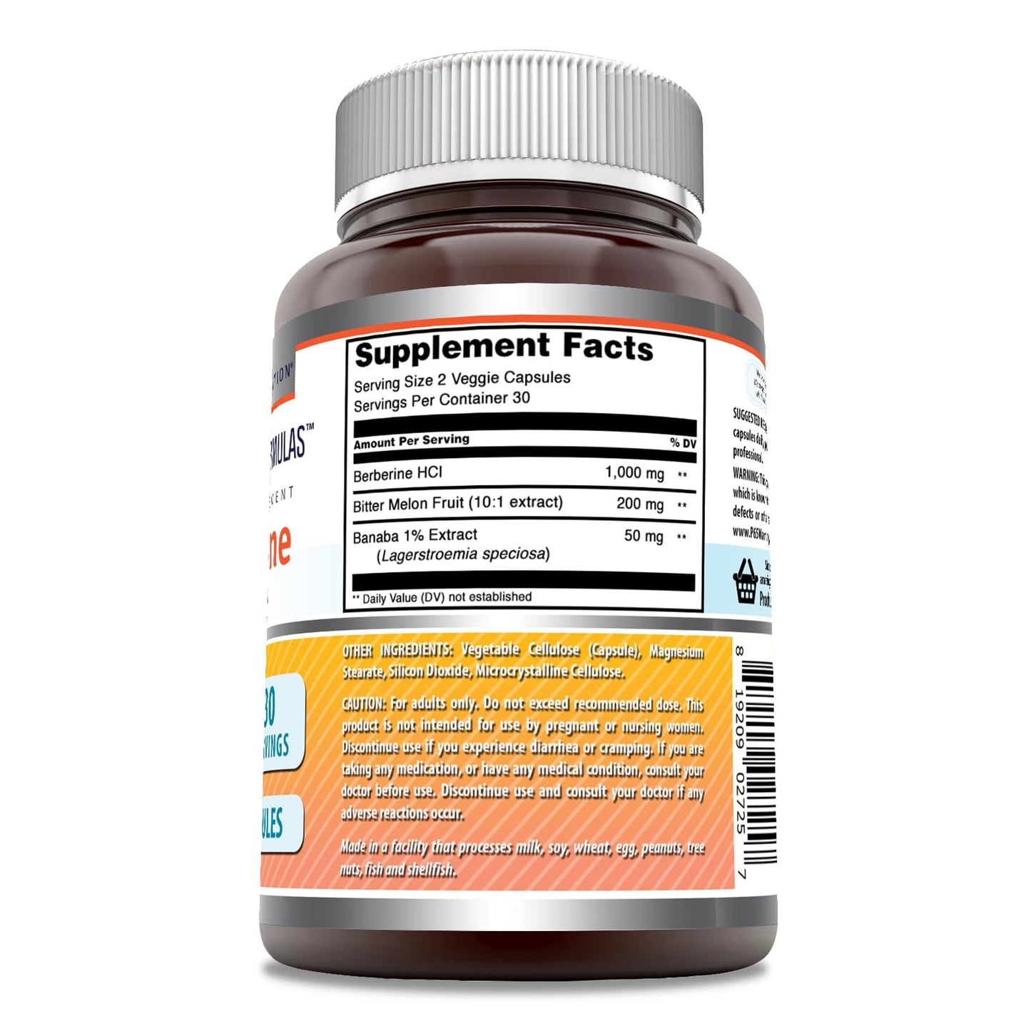 Amazing Formulas Berberine with Bitter Melon & Banaba Extract Complex | 1250 Mg Per Serving | Veggie Capsules | Non-GMO | Gluten-Free | Made in USA (60 Count | 1 Pack) - Medaid International