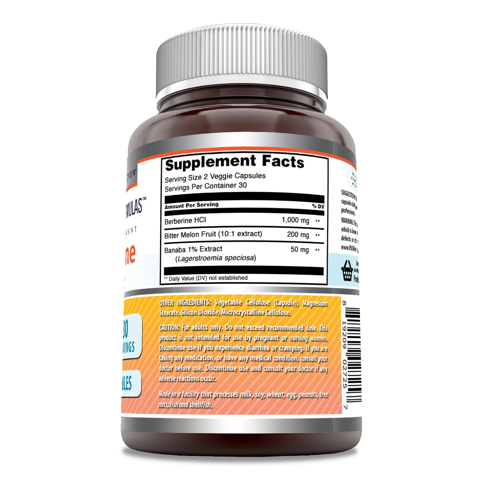 Amazing Formulas Berberine with Bitter Melon & Banaba Extract Complex | 1250 Mg Per Serving | Veggie Capsules | Non-GMO | Gluten-Free | Made in USA (60 Count | 1 Pack) - Medaid International