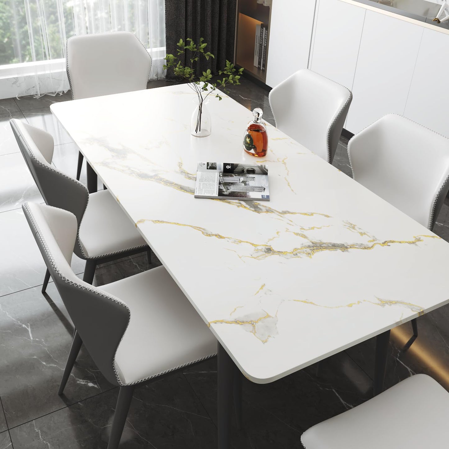 LACHEERY Thick White Marble Peel and Stick Wallpaper White and Gold Wallpaper for Kitchen Accent Wall Paper Counter Cover Peel and Stick Countertop Contact Paper Waterproof Matte Marble Roll 12"x160" - Medaid International