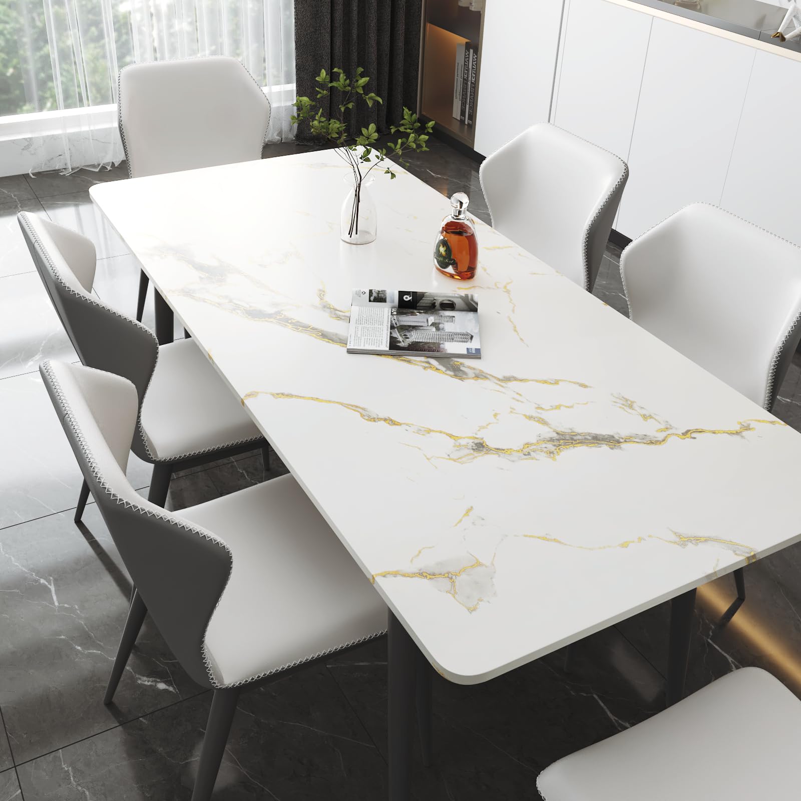 LACHEERY Thick White Marble Peel and Stick Wallpaper White and Gold Wallpaper for Kitchen Accent Wall Paper Counter Cover Peel and Stick Countertop Contact Paper Waterproof Matte Marble Roll 12"x160" - Medaid International