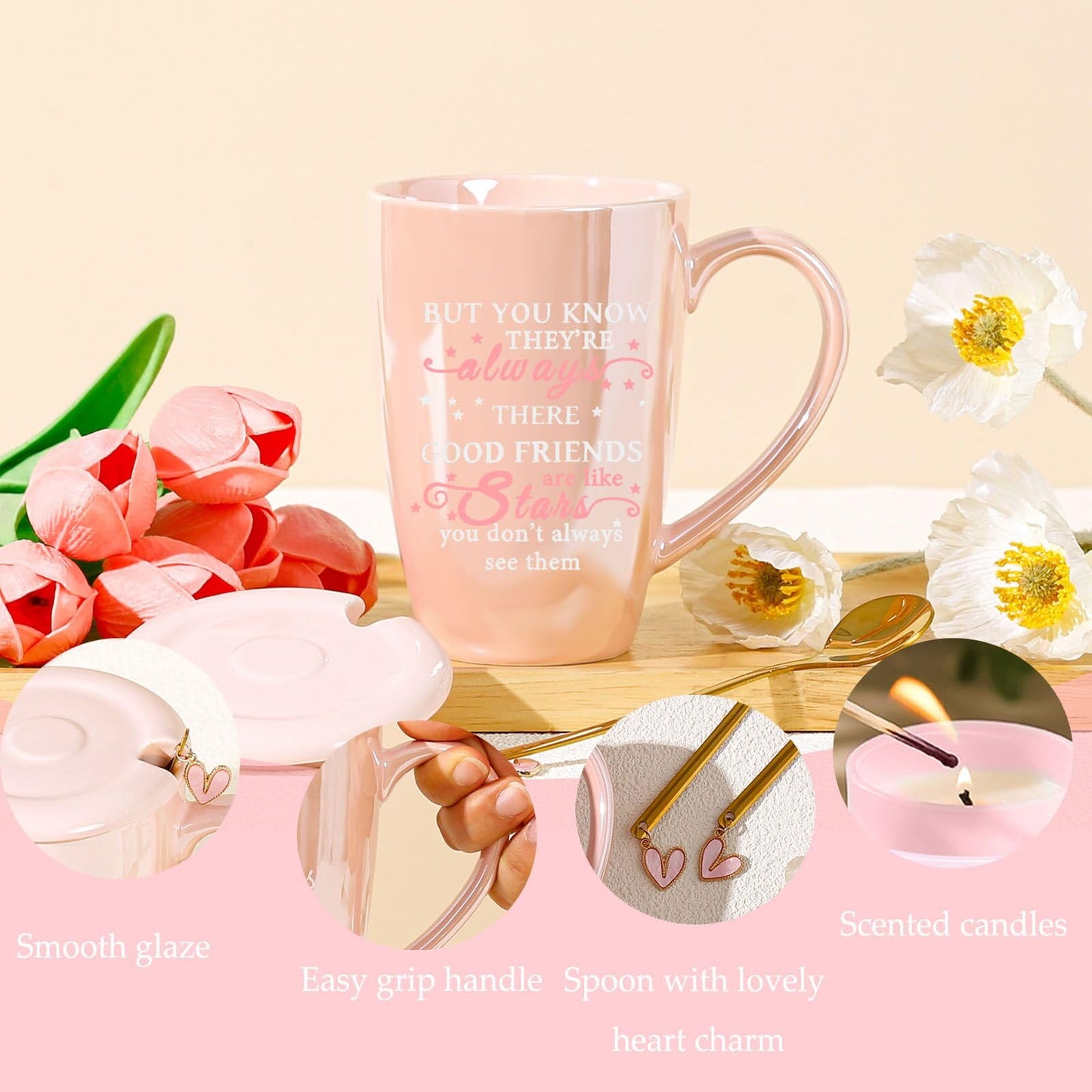 Friendship Gifts for Women Pink Ceramics Coffee Mug Tea Cup Unique Birthday Christmas Gifts Ideas for Friends Female Her Soul Sister Besties Coworker BFF Cute Stuff - Medaid International