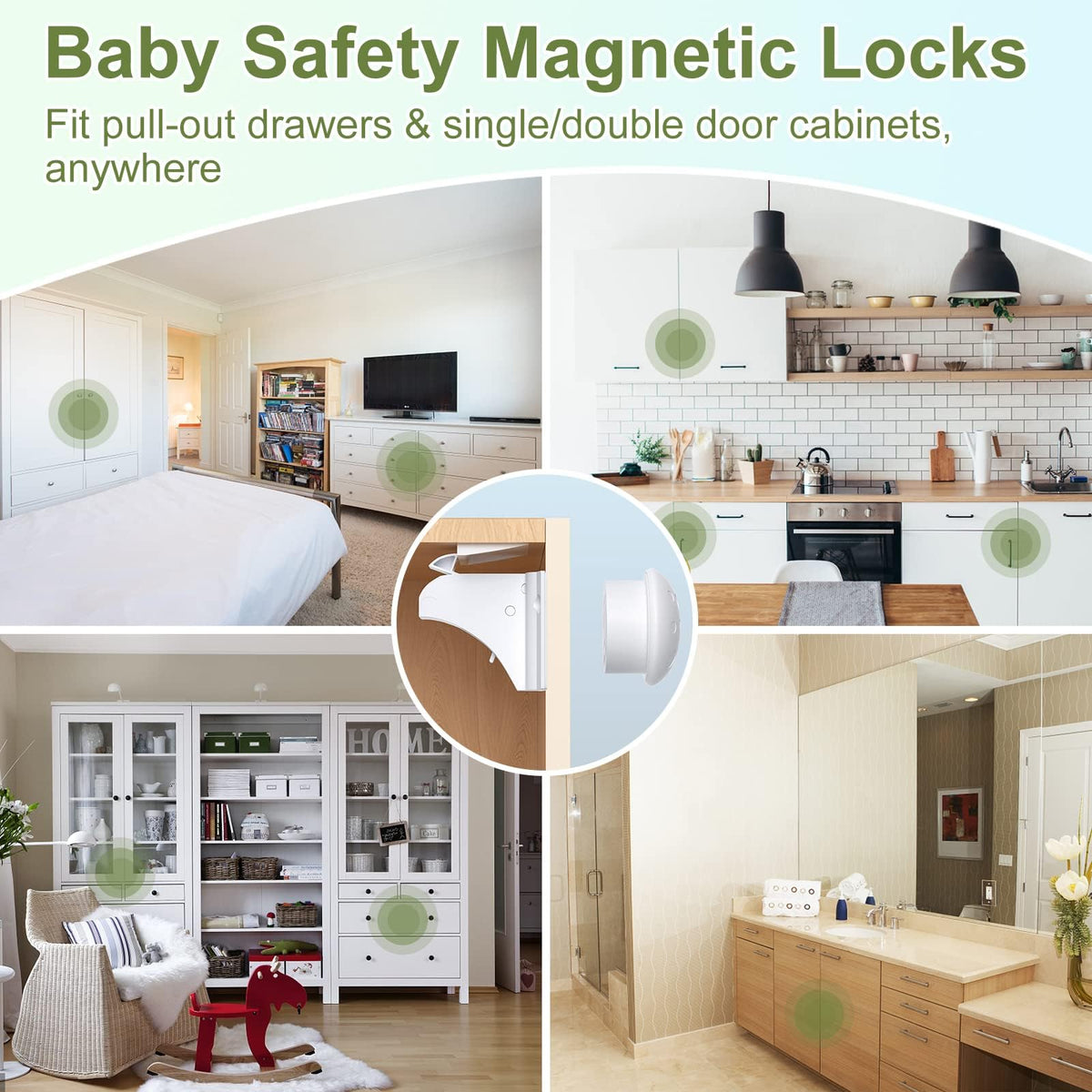 TERRIFI 6 Pack Magnetic Child Safety Cupboard Locks with 2 Keys, Babyproof Your Cabinets and Drawers, No Drilling or Screws Needed, Includes 1 Child Safety Lock for Knobs