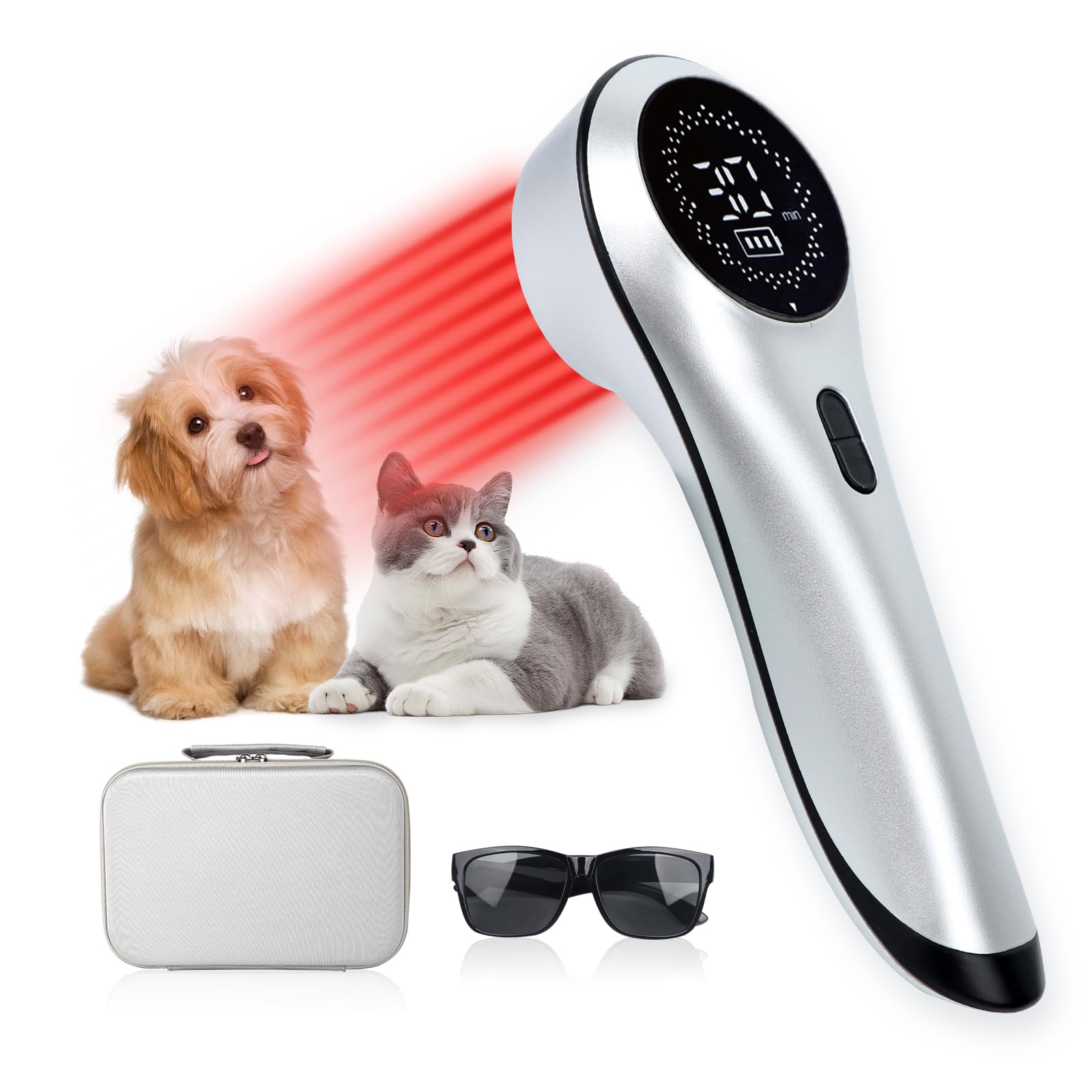 Infrared Red Light Therapy for Pet, Ariysah Cold Laser Therapy Device with Magnetic Cover, Home Handheld Light Therapy Device, Suitable for Body Pain Relief, Gifts for the Elderly(3*808nm+13*650nm) - Medaid International